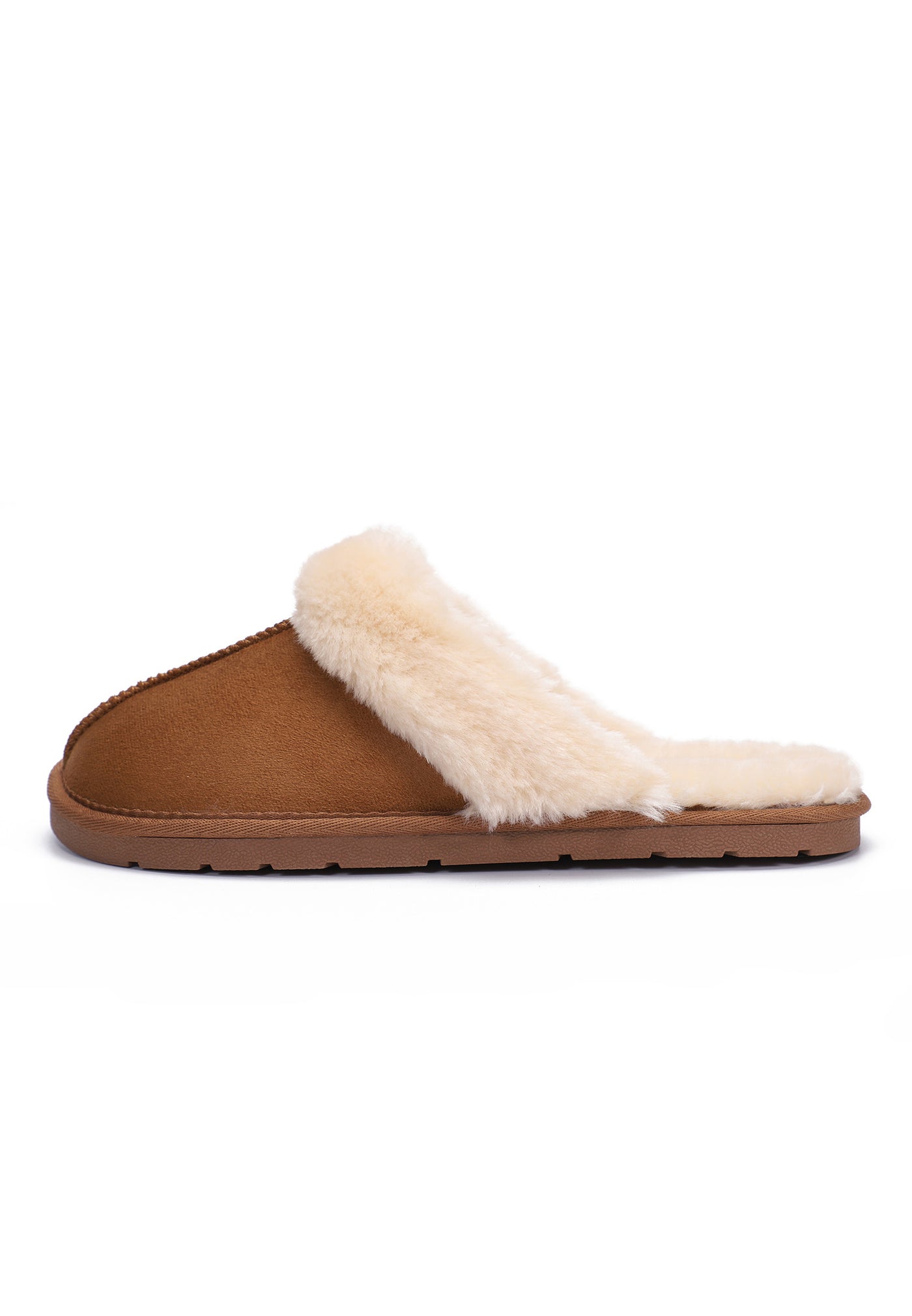 Autre côté du chausson fourré Sleepers Emilija camel, dessus microfibre et bande crème