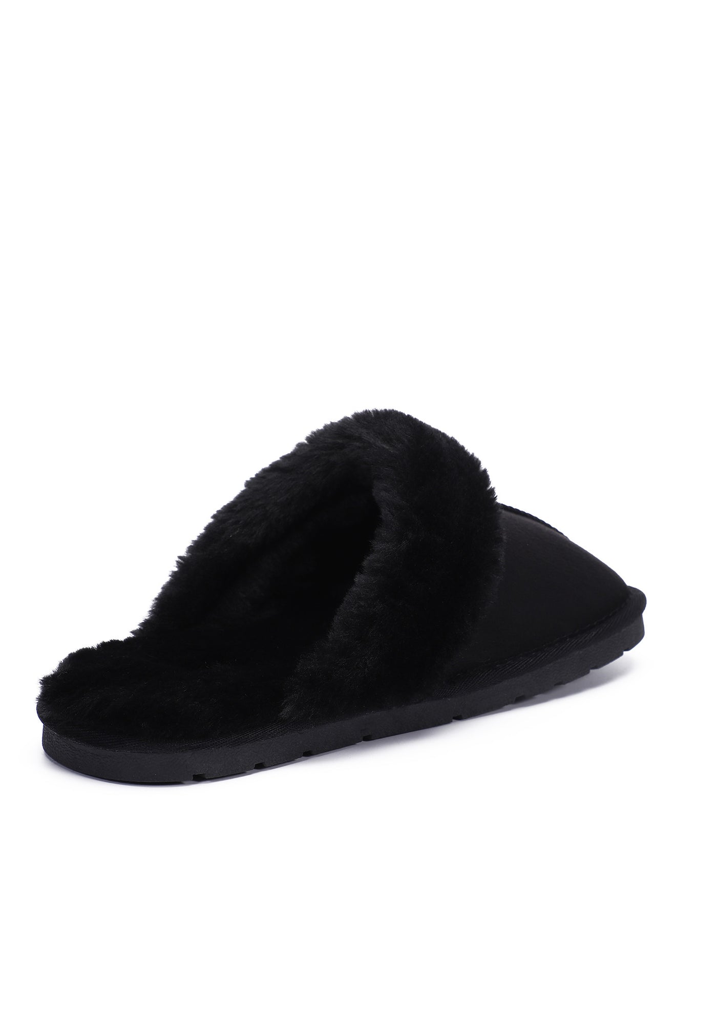 Arrière ouvert du chausson fourré Sleepers Emilija noir, doublure vue de trois-quarts