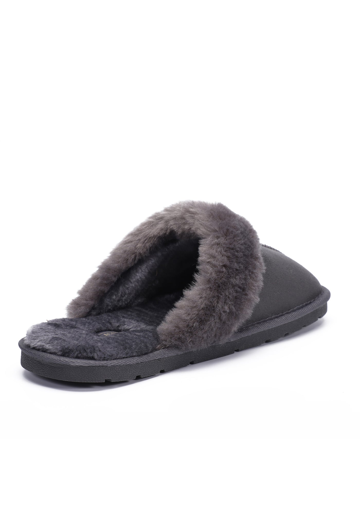 Ouverture du chausson fourré Sleepers Emilija gris foncé, doublure vue de trois-quarts arrière