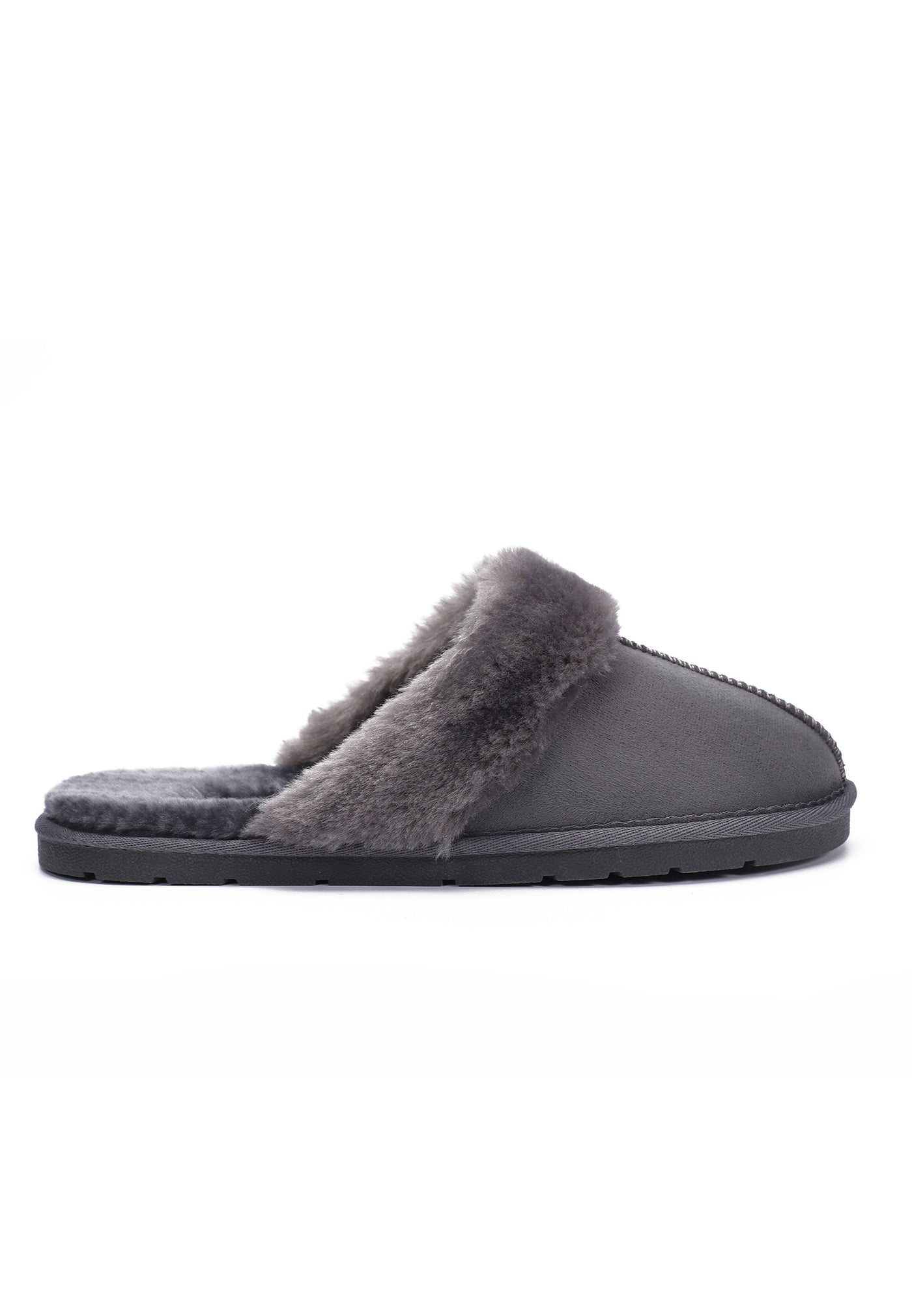 Profil du chausson fourré Sleepers Emilija gris foncé, col de fausse fourrure gris moyen