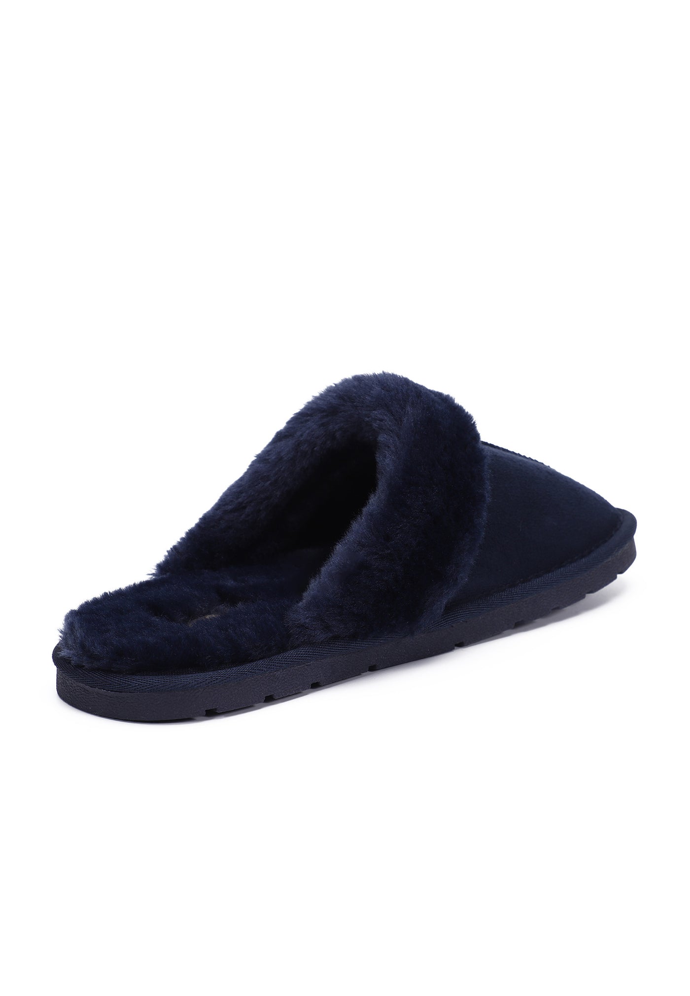 Talon ouvert et doublure du chausson fourré Sleepers Emilija marine, trois-quarts arrière
