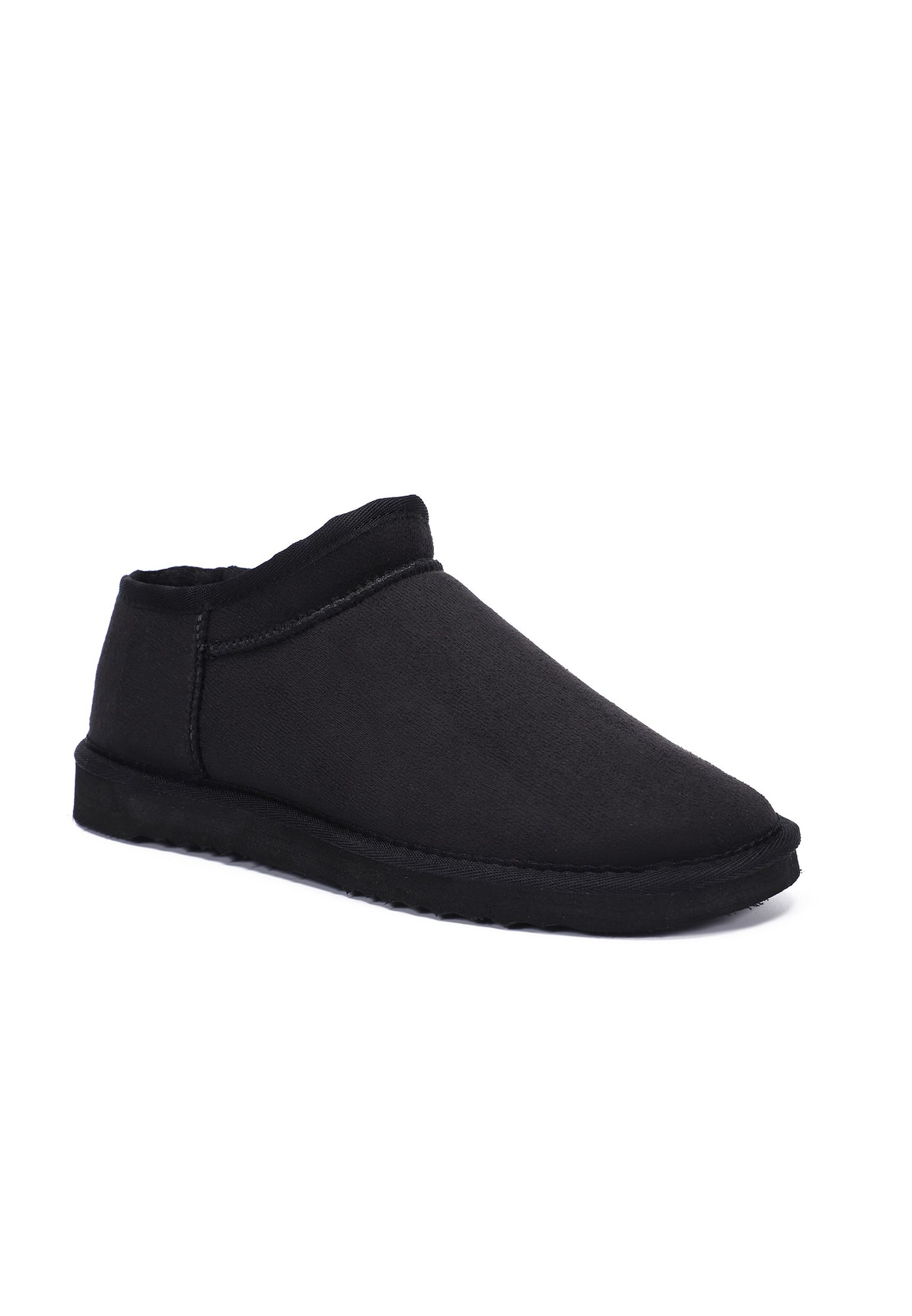 Bottine fourrée Francis noire de trois-quarts face, aspect mat de la microfibre