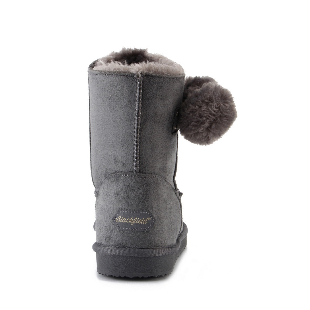 Bottine fourrée Melville gris foncé vue de dos, signature Blackfield brodée au talon
