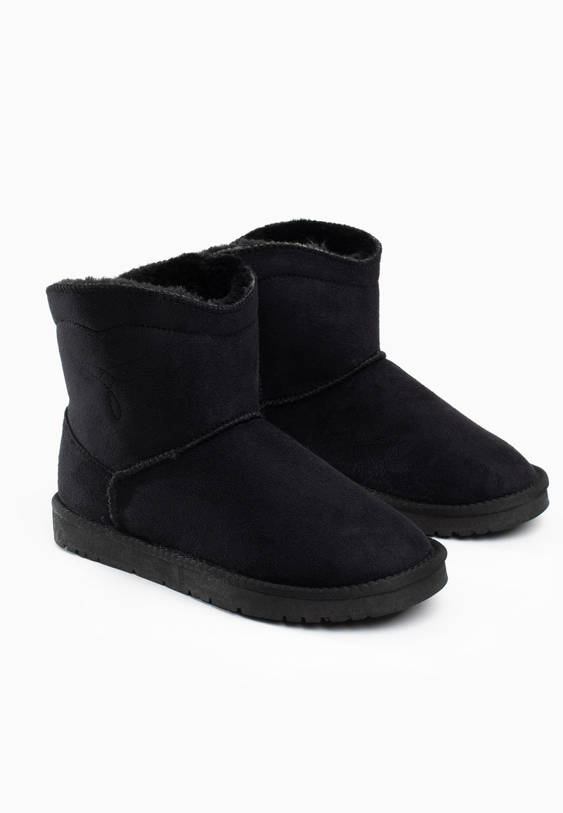 Paire de bottines fourrées Watson noires de trois-quarts, cols de doublure au bord