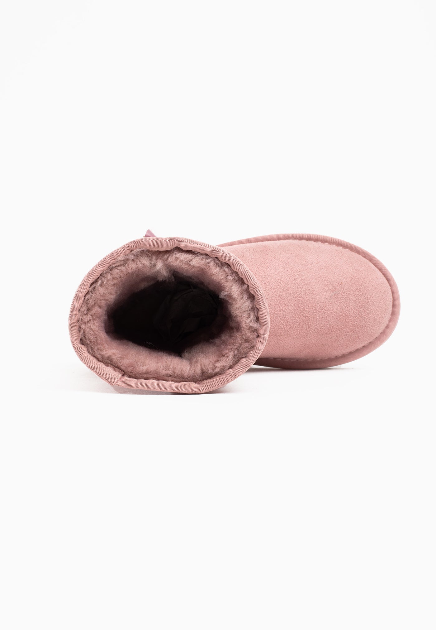 Bottine fourrée Rudia rose vue de dessus, doublure en fausse fourrure rose à l'intérieur