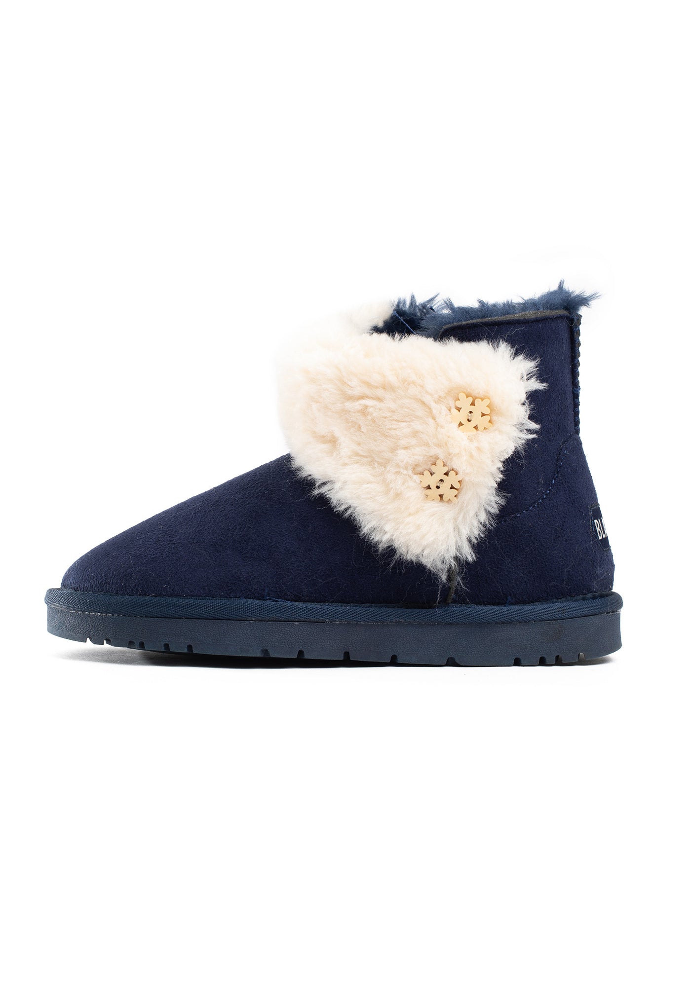 Bottine fourrée Jensen marine vue de l'autre côté, microfibre marine au toucher doux