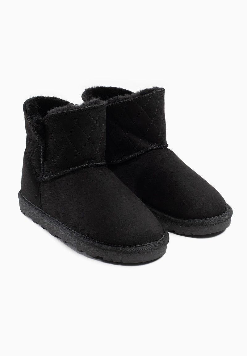 Bottes fourrées Tinke noires vues de trois-quarts arrière, tiges matelassées