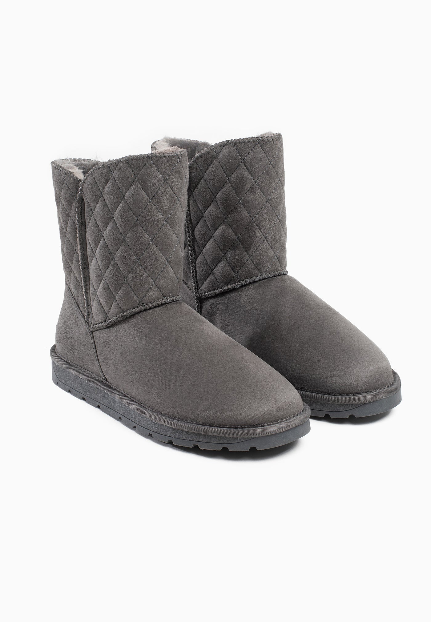 Paire de bottines fourrées Maelis gris foncé de trois-quarts, hauts de tige piqués