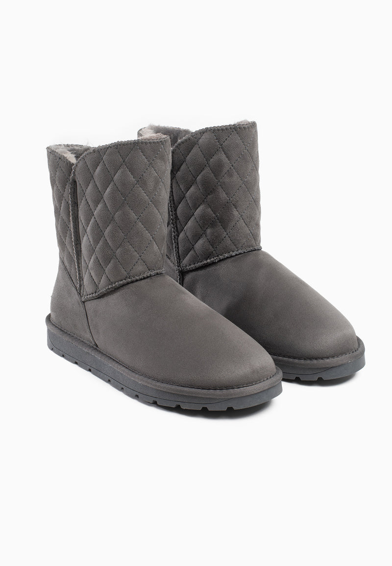 Paire de bottines fourrées Maelis gris foncé de trois-quarts, hauts de tige piqués
