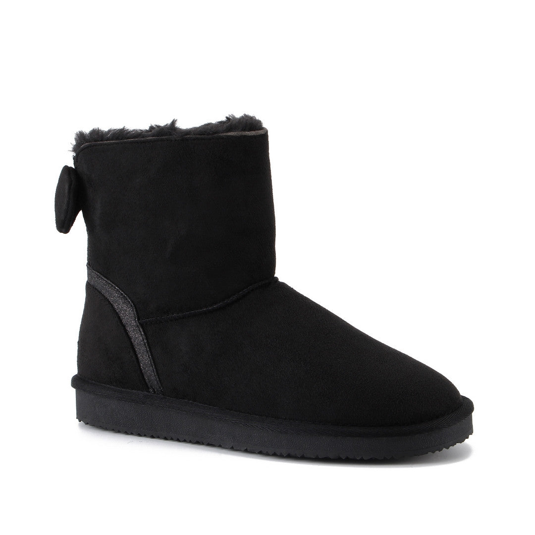 Paire de bottines fourrées Champlain noires de trois-quarts, galon brillant en arc