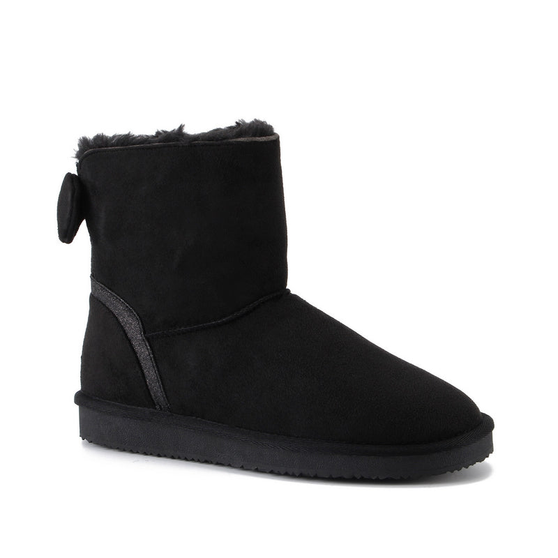 Paire de bottines fourrées Champlain noires de trois-quarts, galon brillant en arc