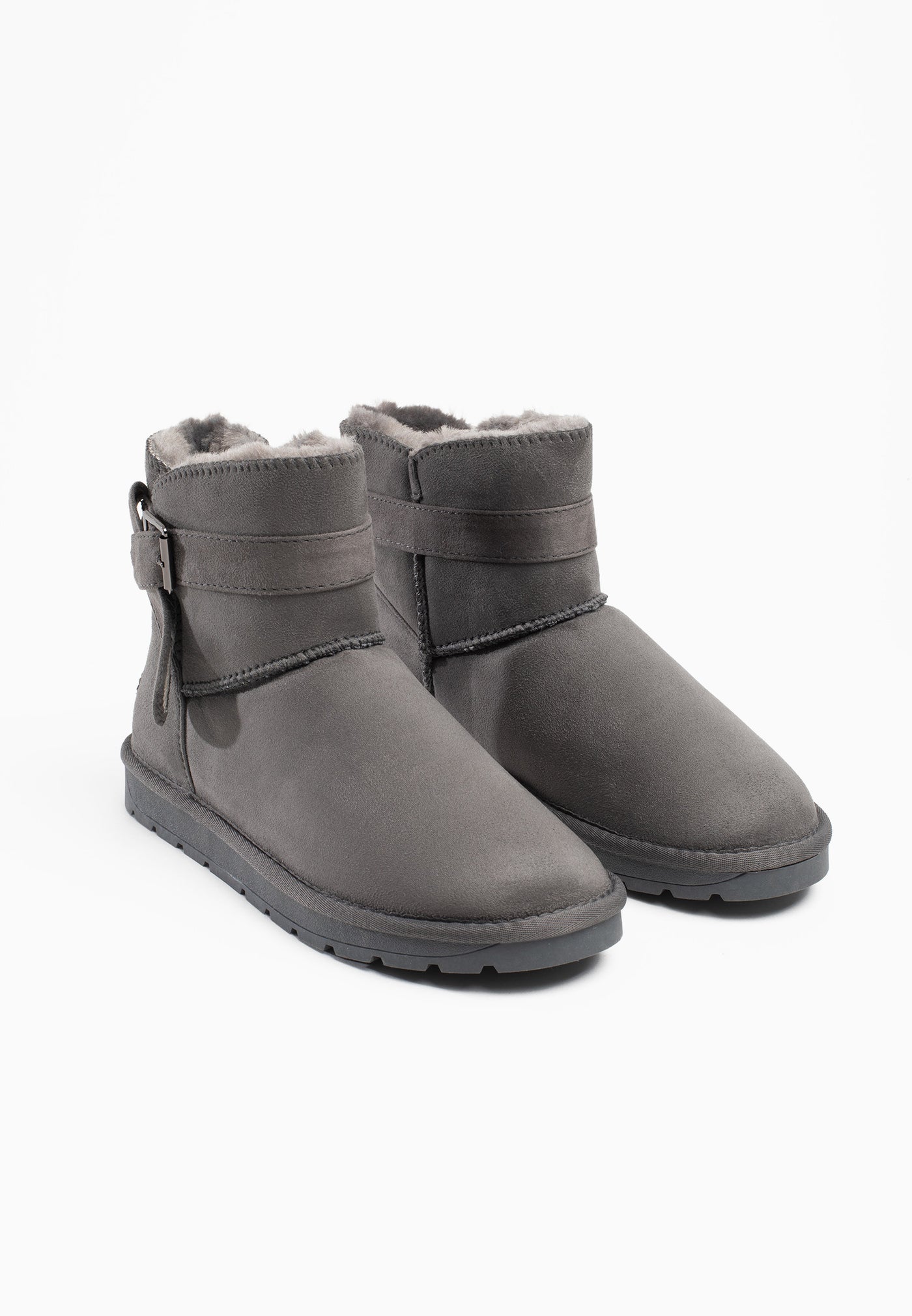 Paire de bottines fourrées Eualie gris foncé de trois-quarts arrière, doublure claire