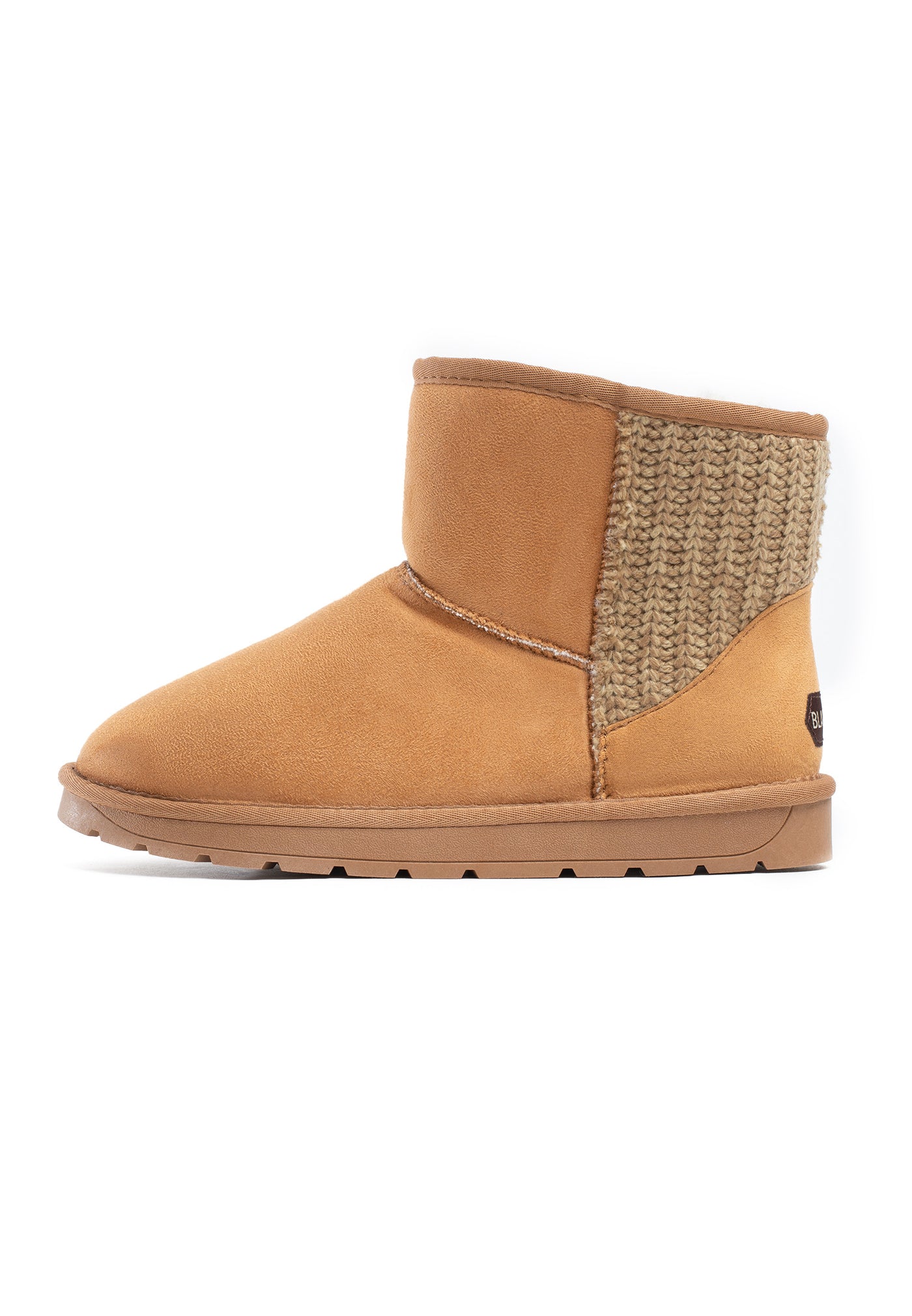 Bottine fourrée Davia camel, autre côté, tricot beige et col roulé sur la tige