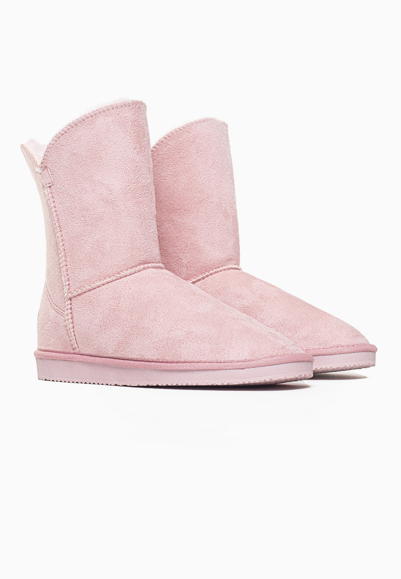 Paire de bottines fourrées Ocean rose de trois-quarts, col fendu en V à l'avant