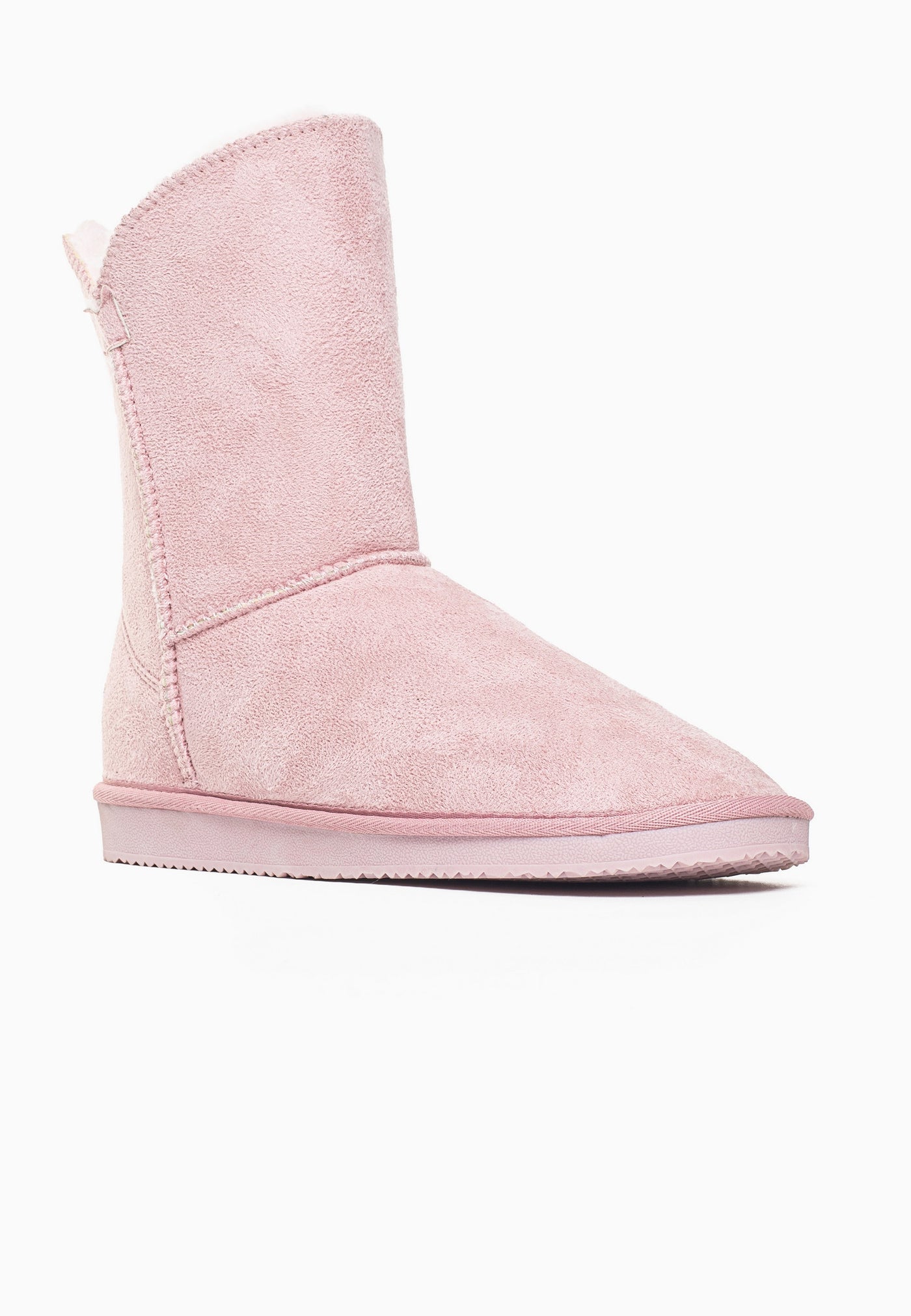 Bottine fourrée Ocean rose de trois-quarts avant, échancrure du col bien ouverte