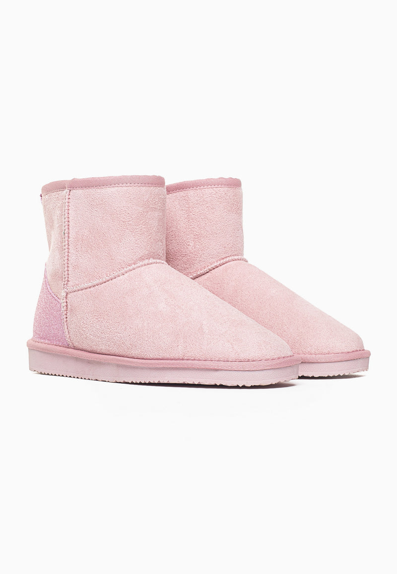 Paire de bottines fourrées Casablanca roses de trois-quarts, empiècement pailleté