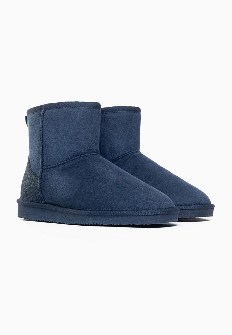 Paire de bottines fourrées Casablanca marine de trois-quarts face, empiècement pailleté au talon