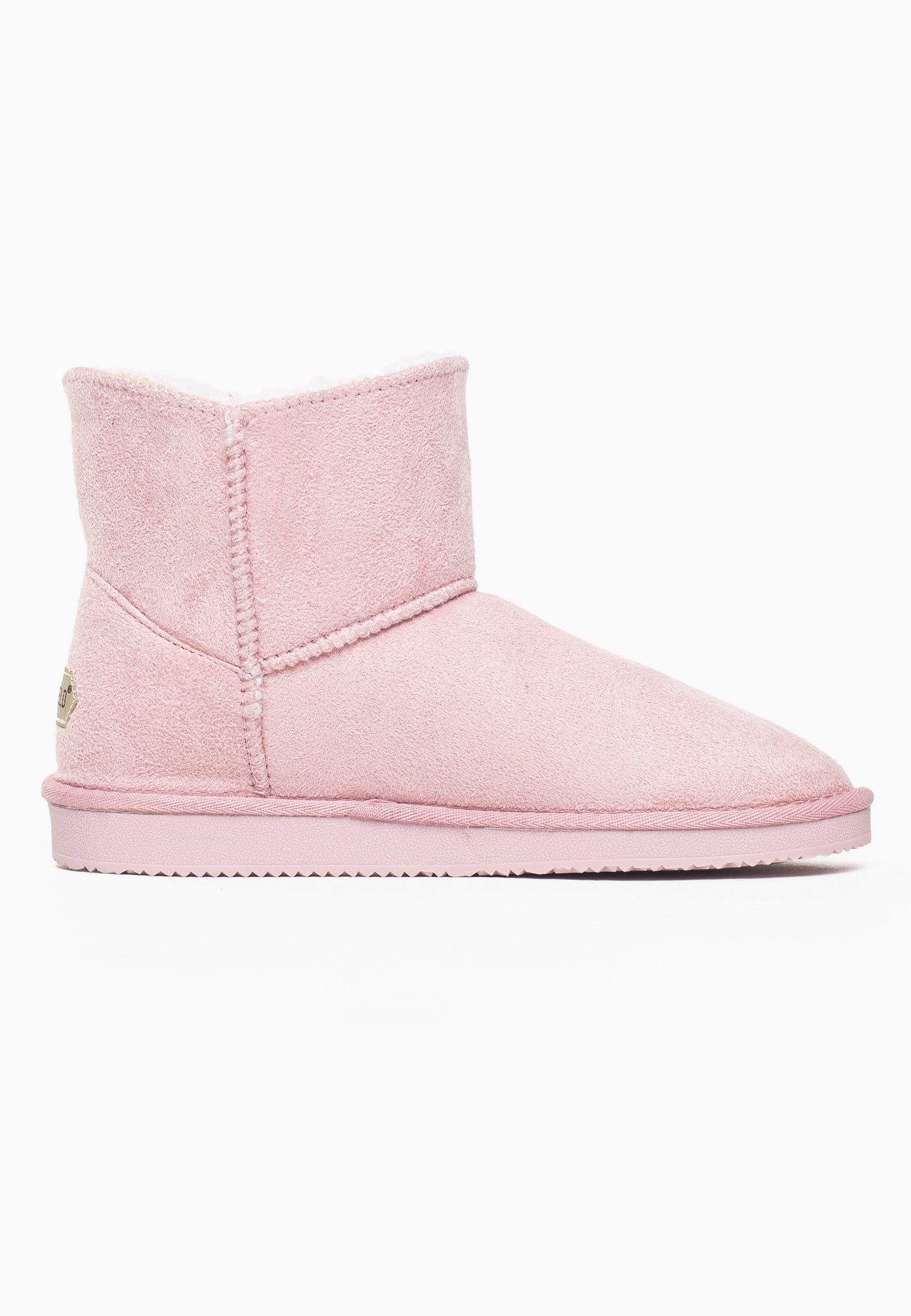 Bottine fourrée Curry rose vue de dos, couture en V et col rabattu sur la tige