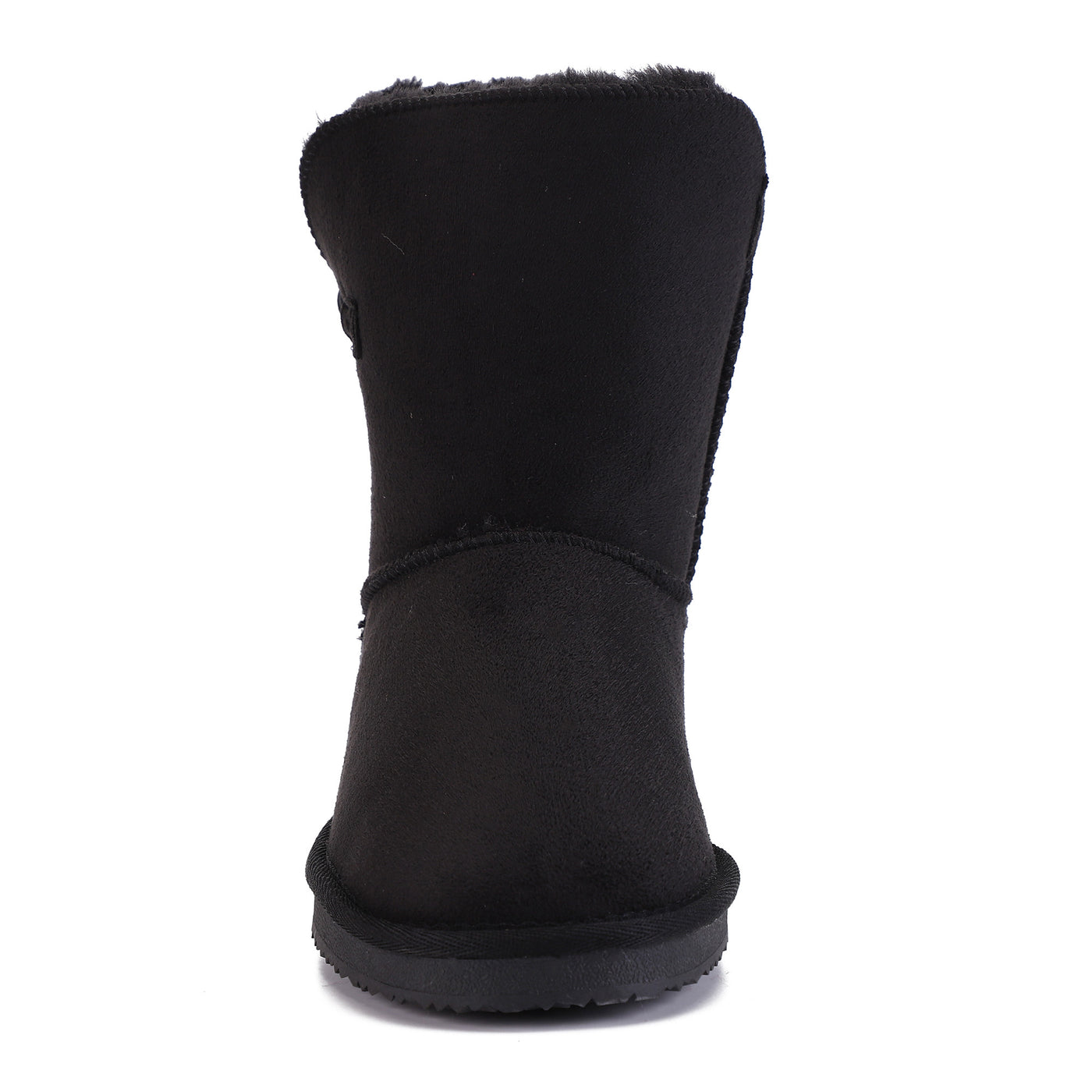 Bottine fourrée Anais noire vue de face, tige souple et semelle noire ton sur ton