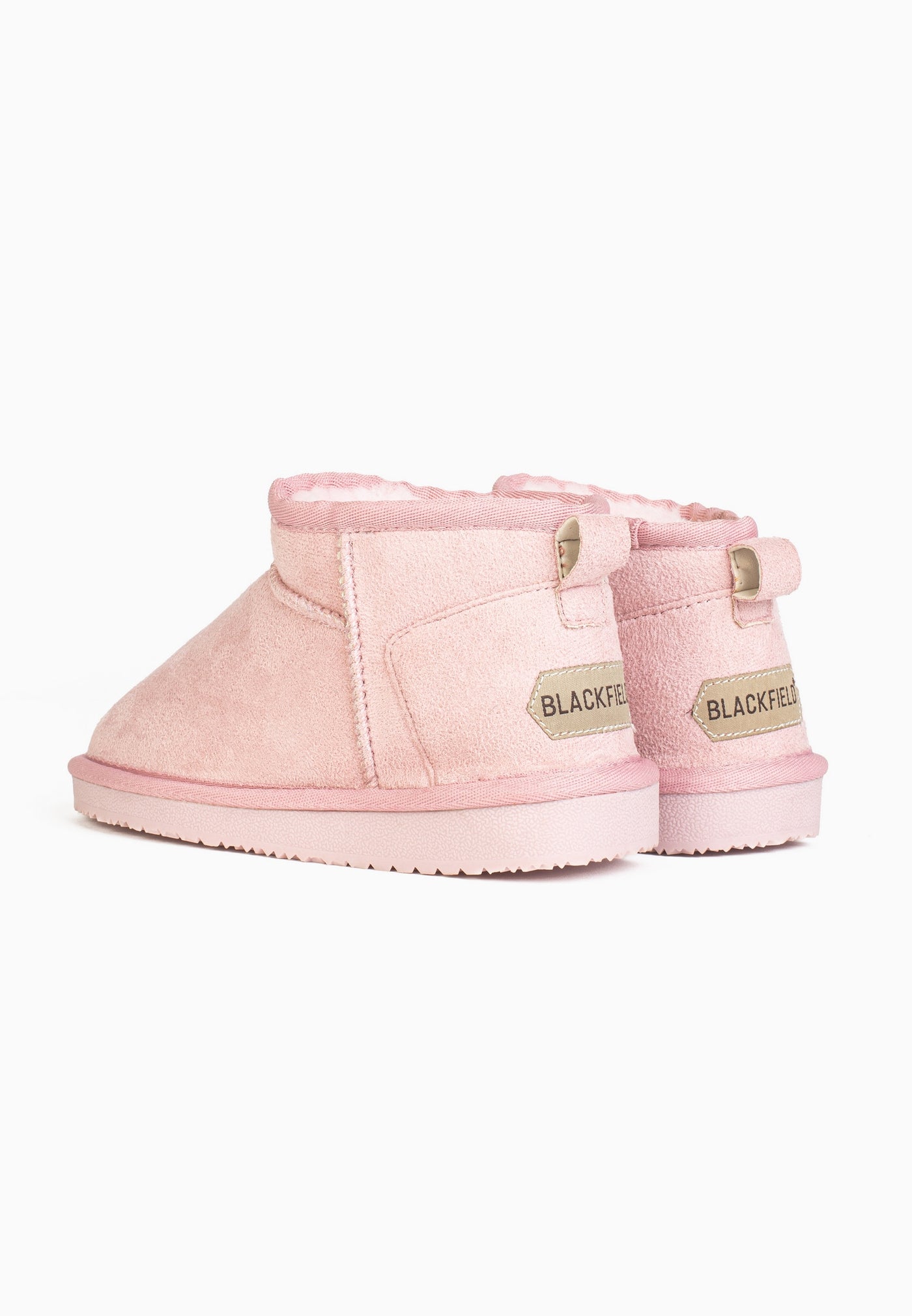 Paire de bottines fourrées Mikela rose de dos, deux étiquettes Blackfield beiges
