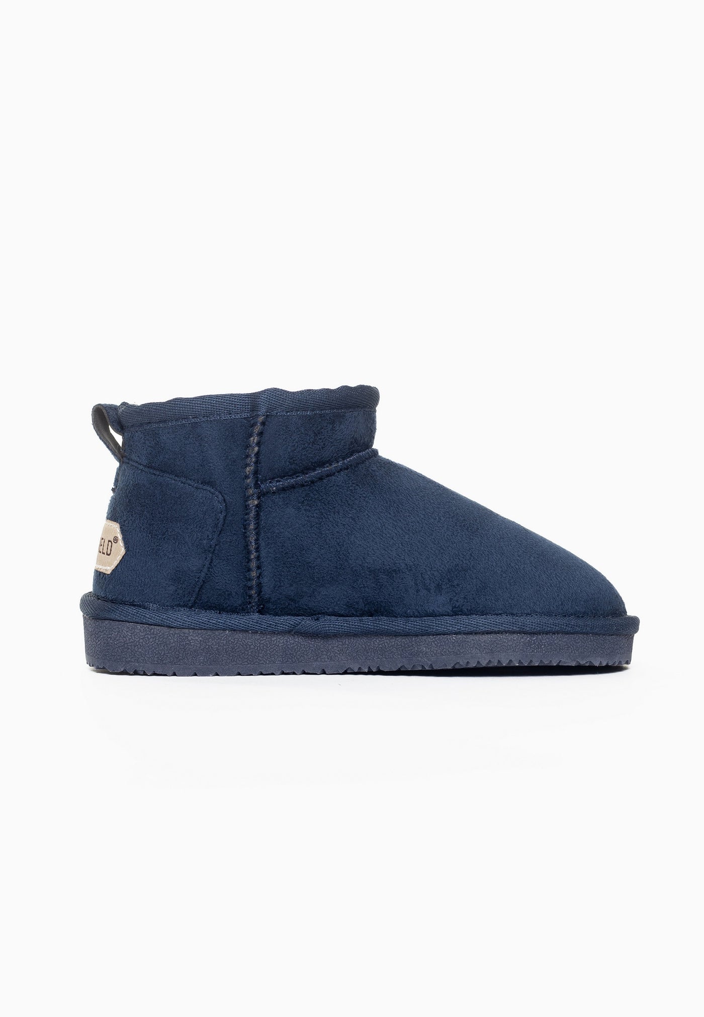 Botte fourrée enfant Mikela marine de dos, tirette et couture centrale sur le contrefort