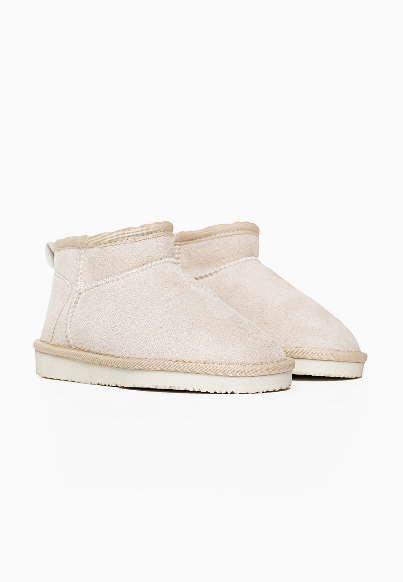 Bottines fourrées Mikela naturel en paire, vues de trois-quarts, semelles blanches