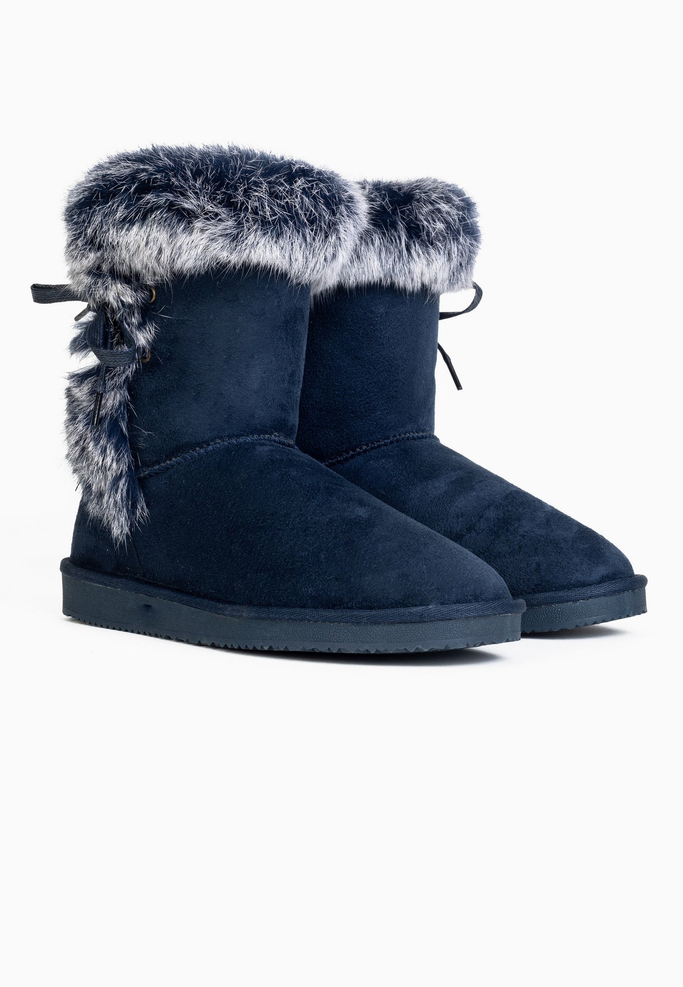 Bottines Mi-mollet Chuckson marine fourrées en paire, cols givrés à pointes blanches