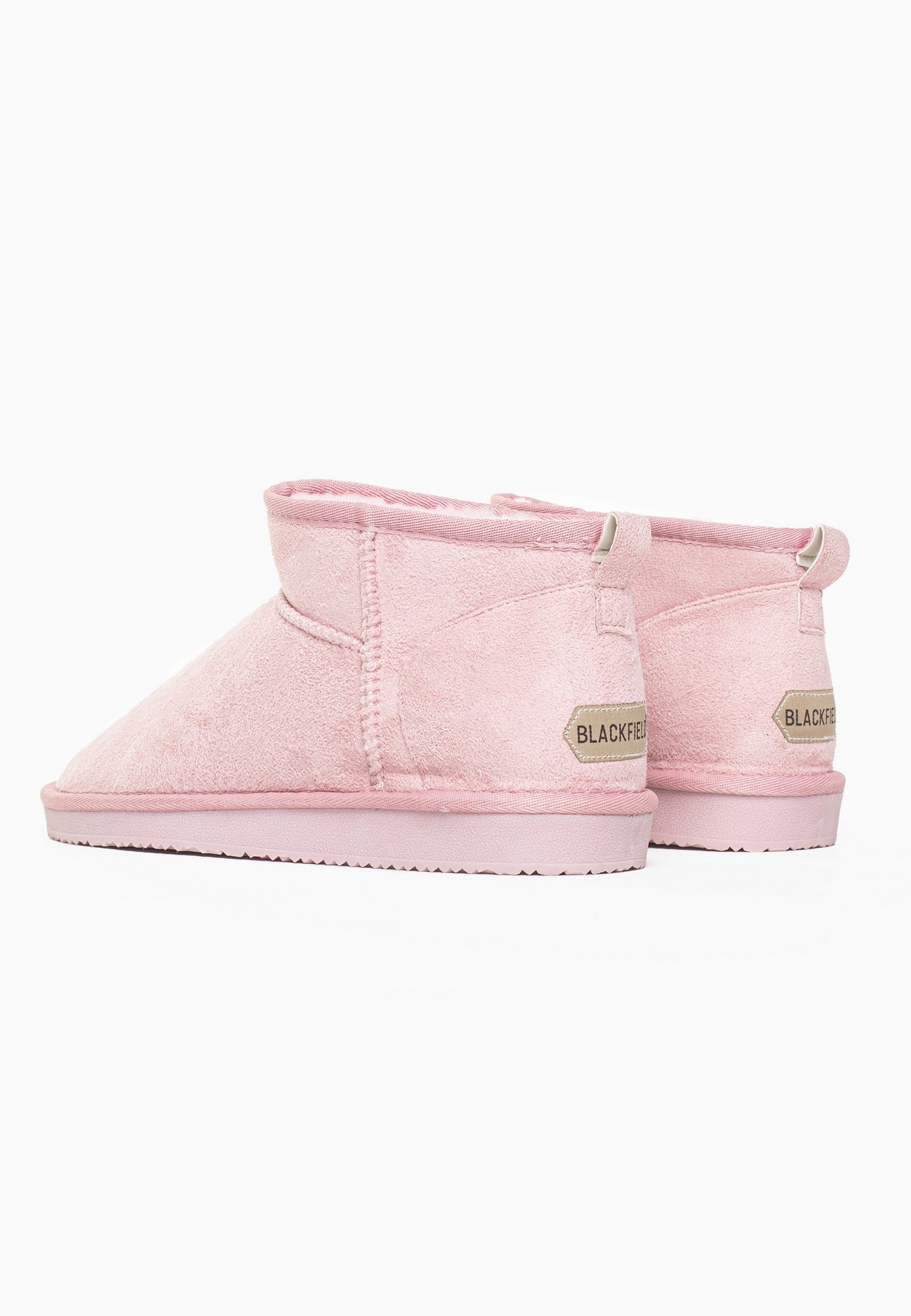 Paire de bottines fourrées Mini Milli roses de dos, étiquettes Blackfield aux talons