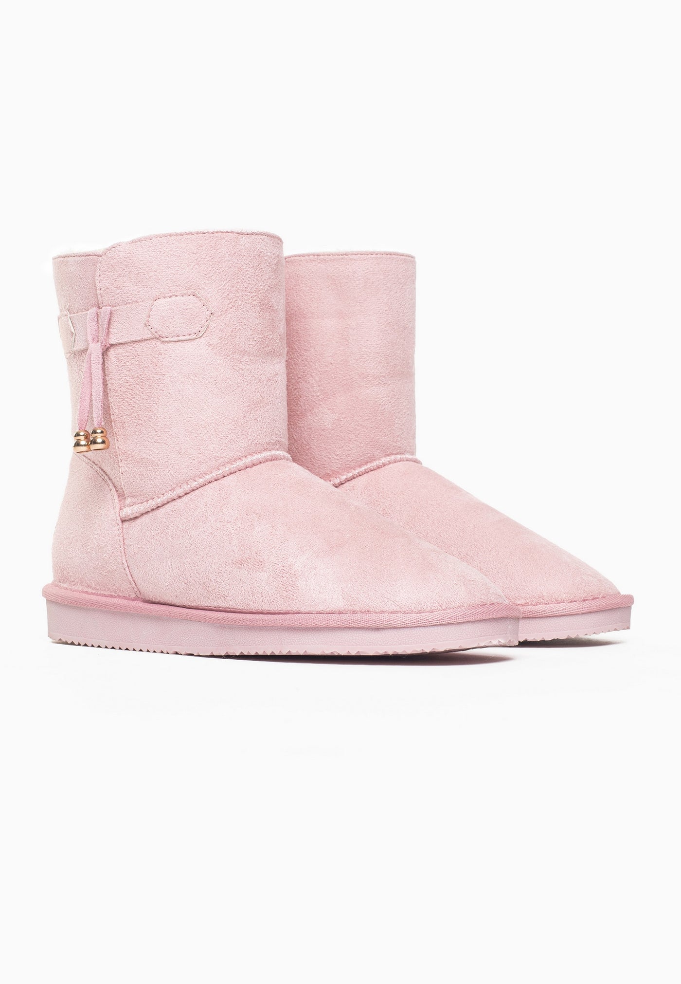 Paire de bottines fourrées Opinaca rose de trois-quarts, patte et cordon à breloques