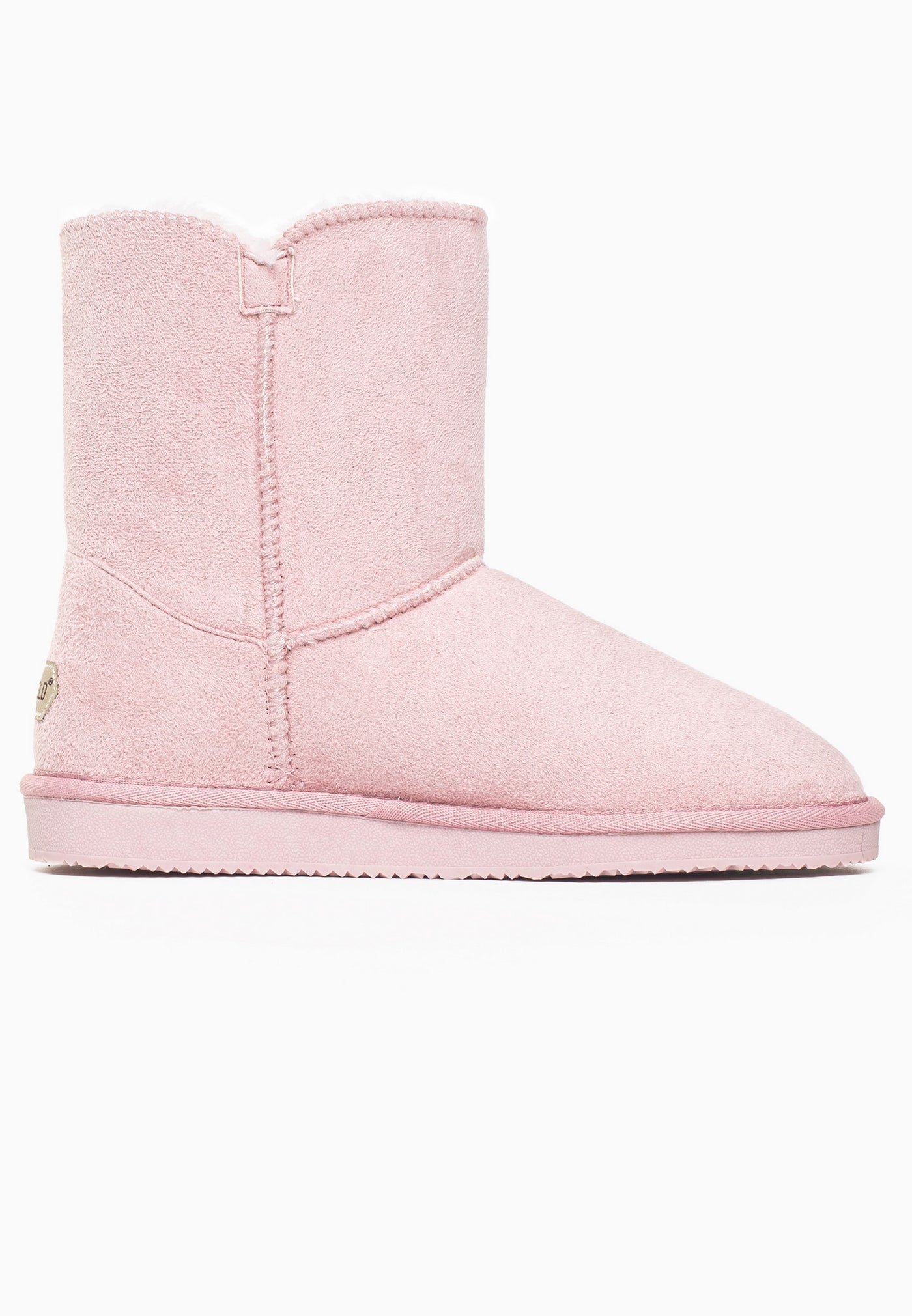 Bottine fourrée Anais rose vue de l'autre côté, bord de tige échancré en V