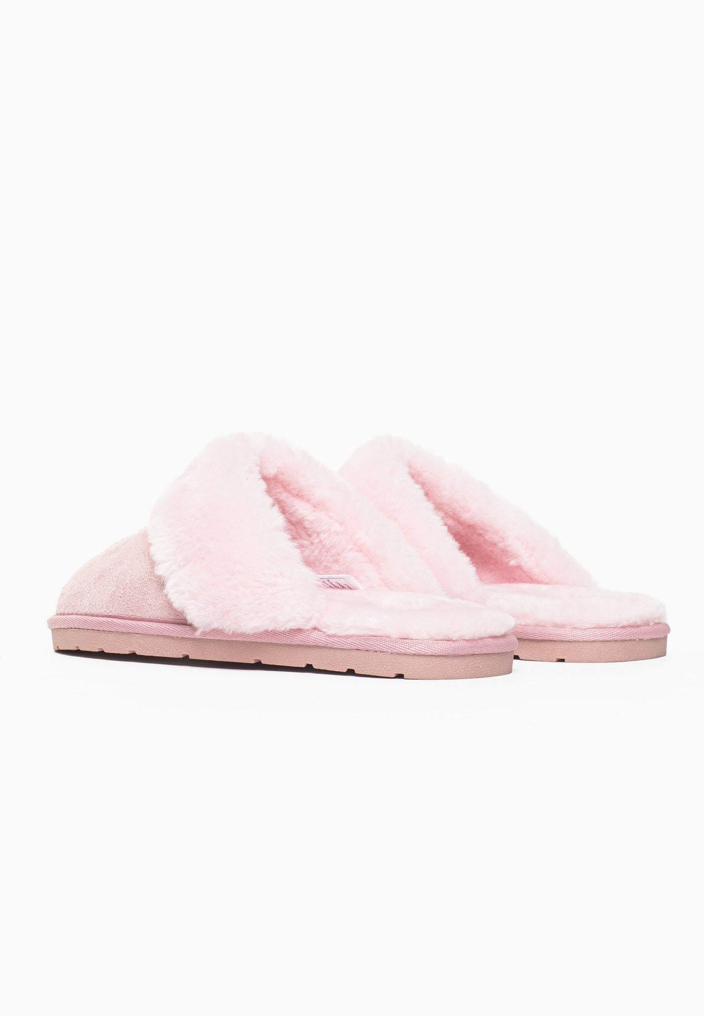 Paire de chaussons fourrés Emilija rose vue de dessus, doublure en fausse fourrure rose pâle