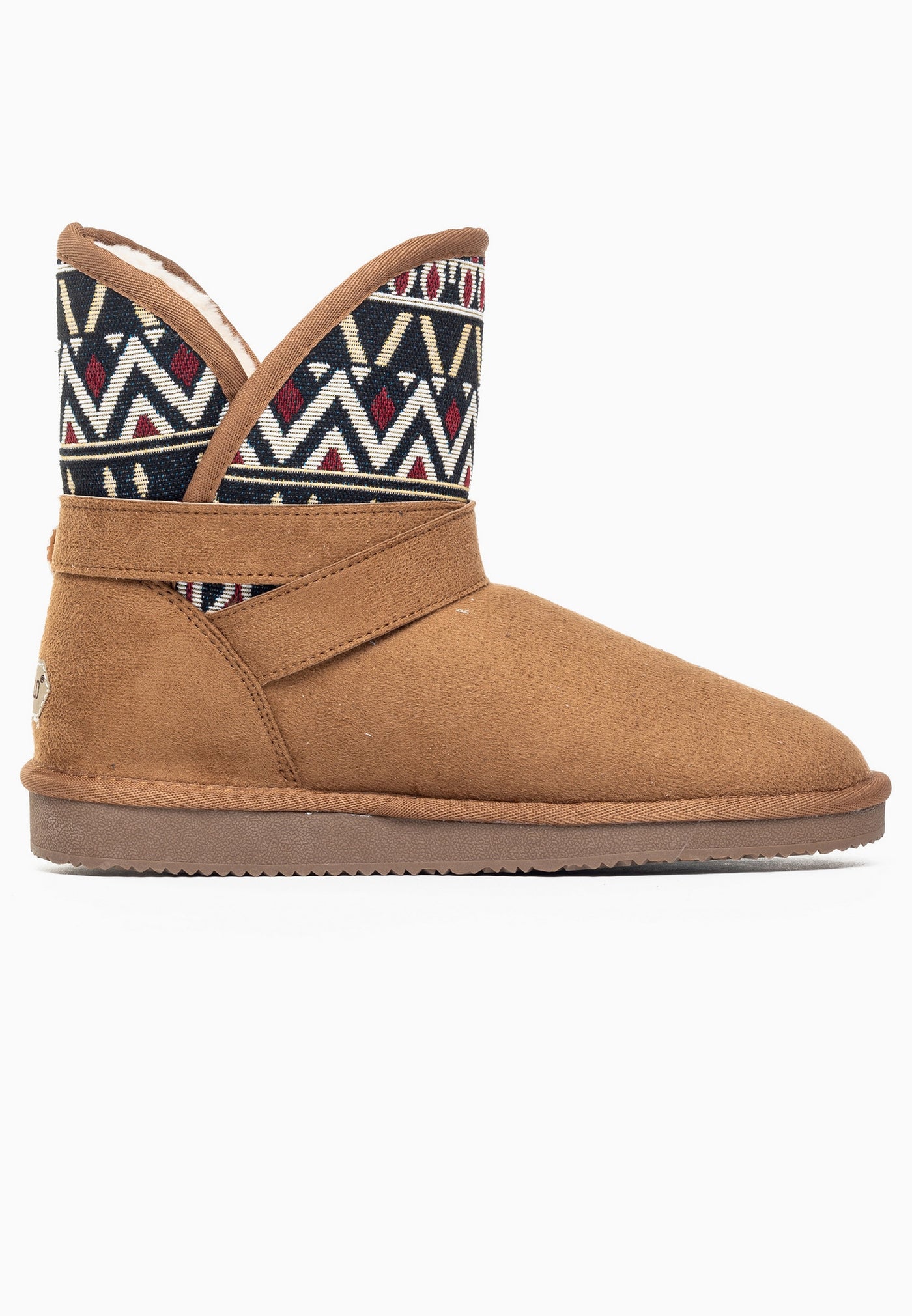 Bottine fourrée Concha camel vue de l'autre côté, doublure crème à l'ouverture