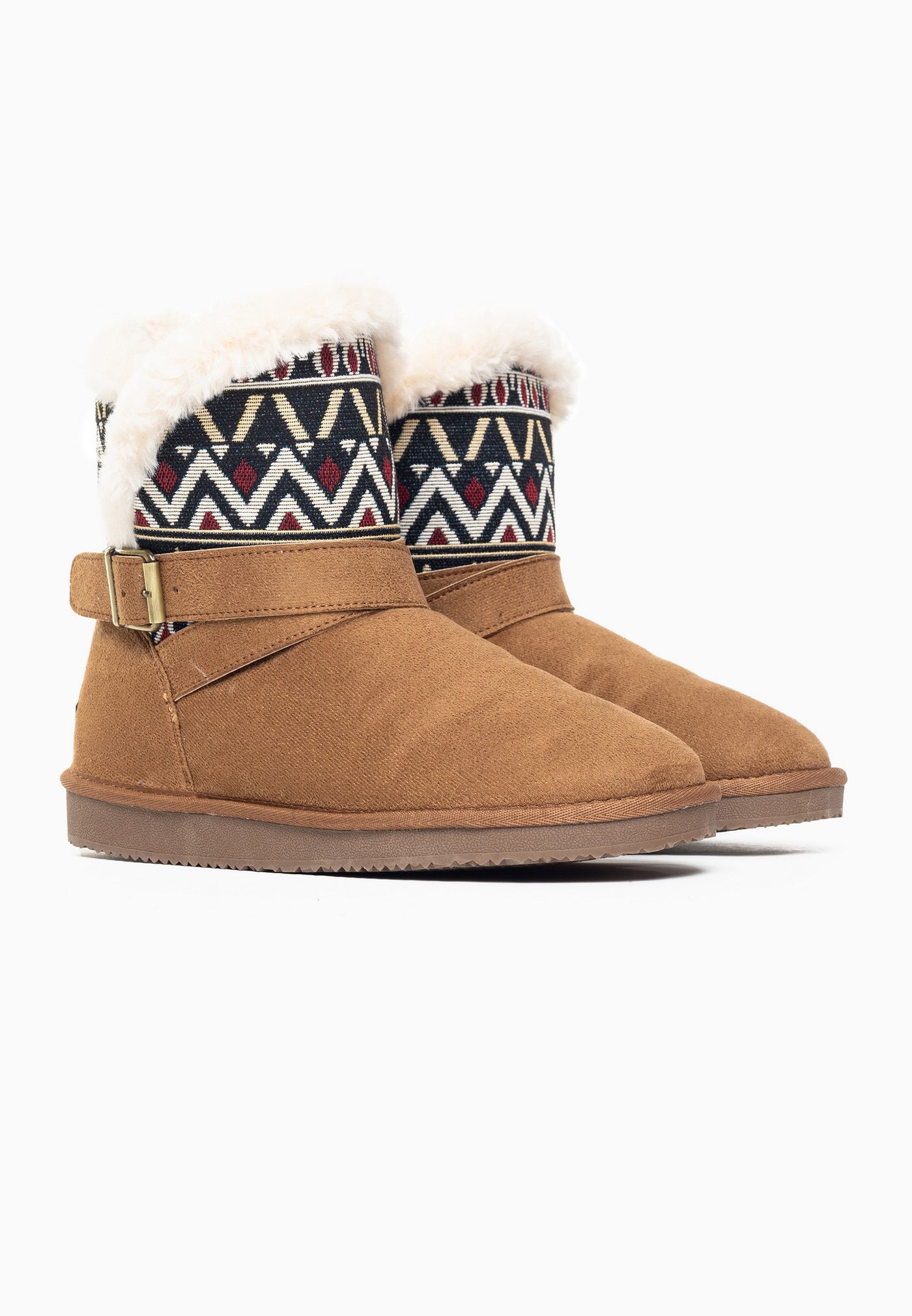 Paire de bottines fourrées Colorada camel de trois-quarts, haut de tige en jacquard