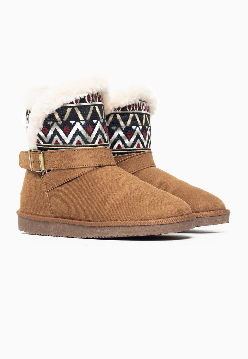 Paire de bottines fourrées Colorada camel de trois-quarts, haut de tige en jacquard