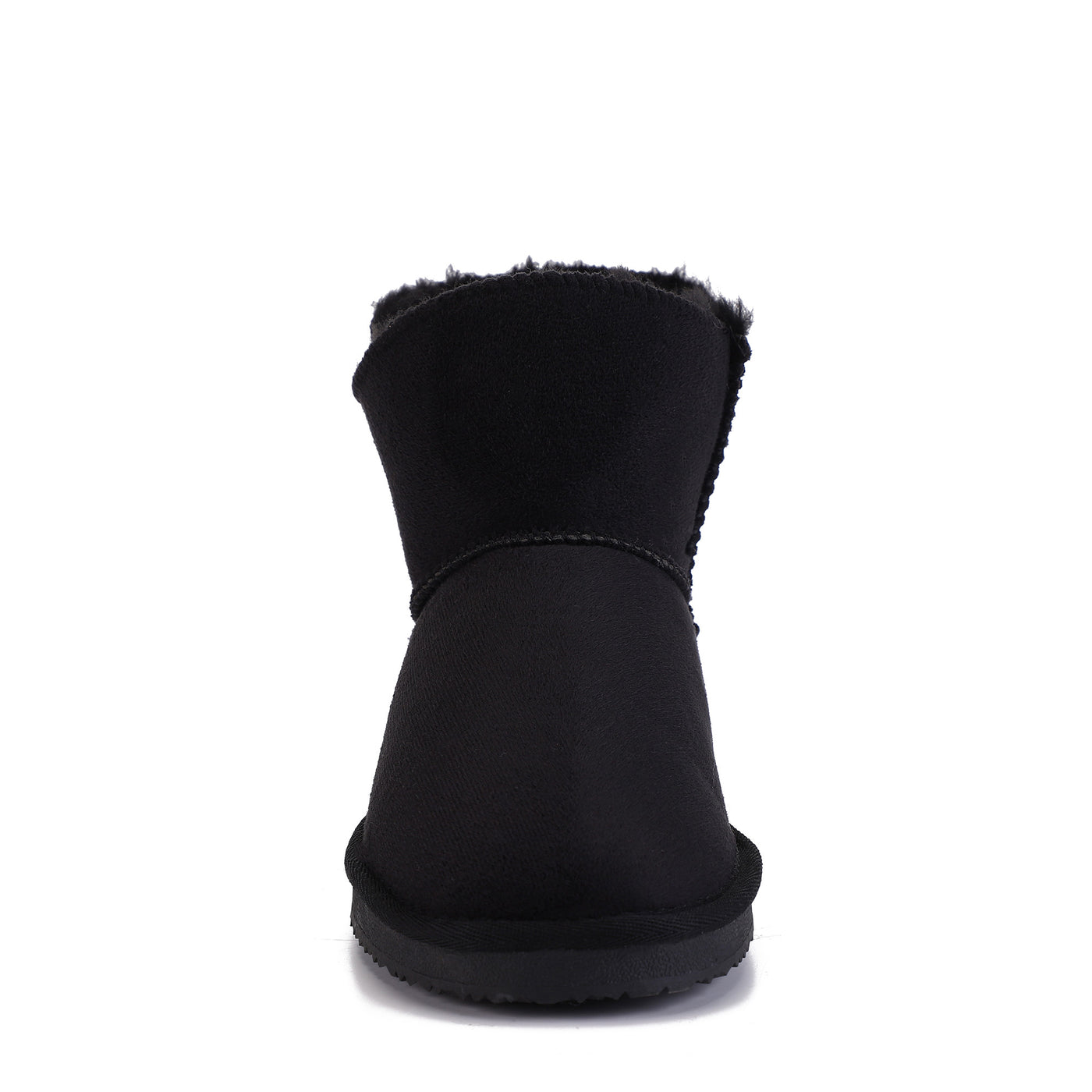 Bottine fourrée Cayuga noire de profil côté opposé, doublure noire au bord du col