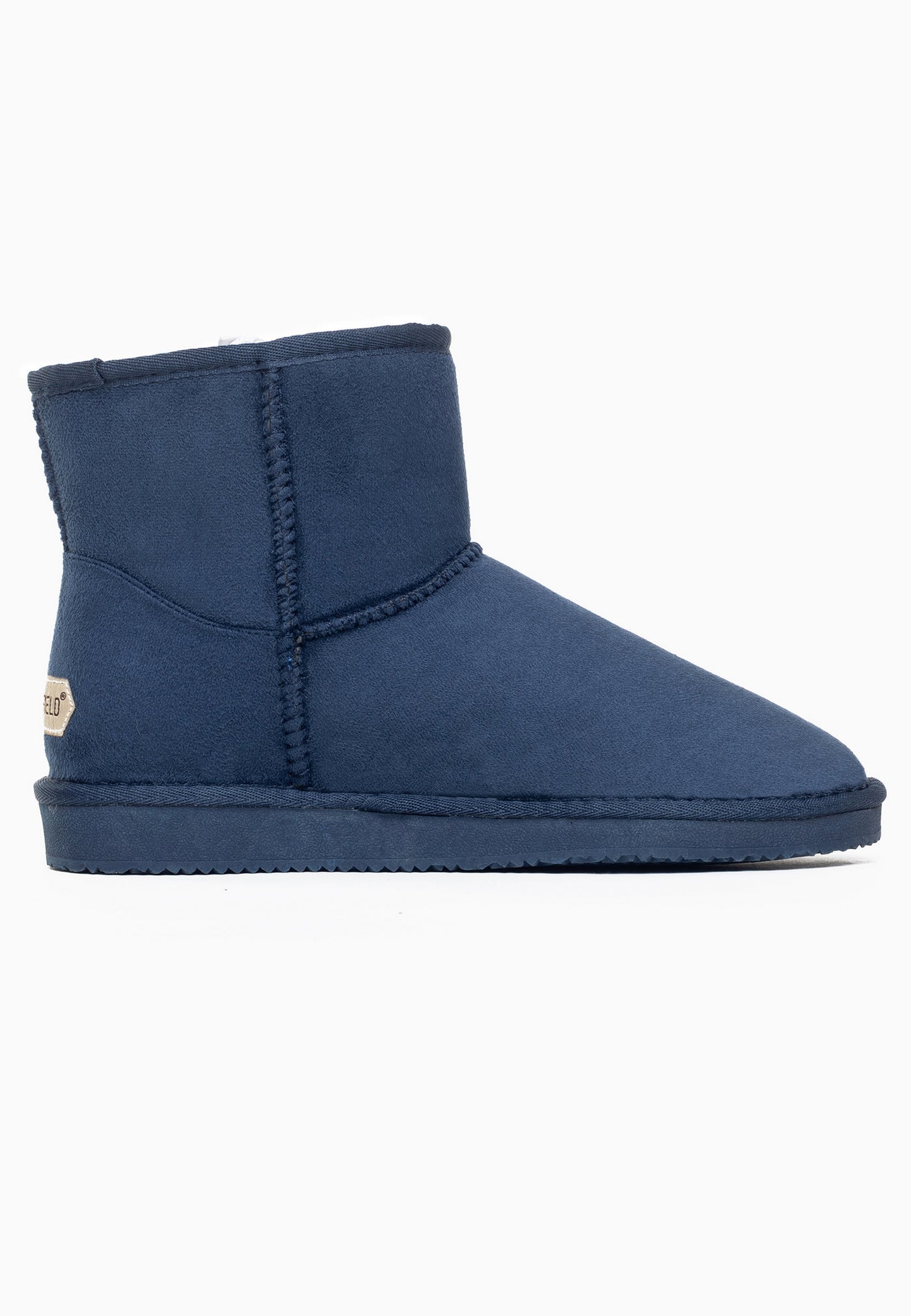 Bottine fourrée Princesse marine vue de trois-quarts arrière, couture verticale au talon