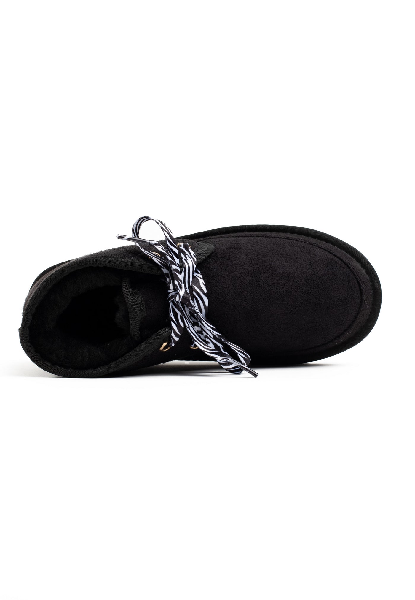 Botte enfant fourrée Calvin noire vue de dessus, fausse fourrure noire dans la tige