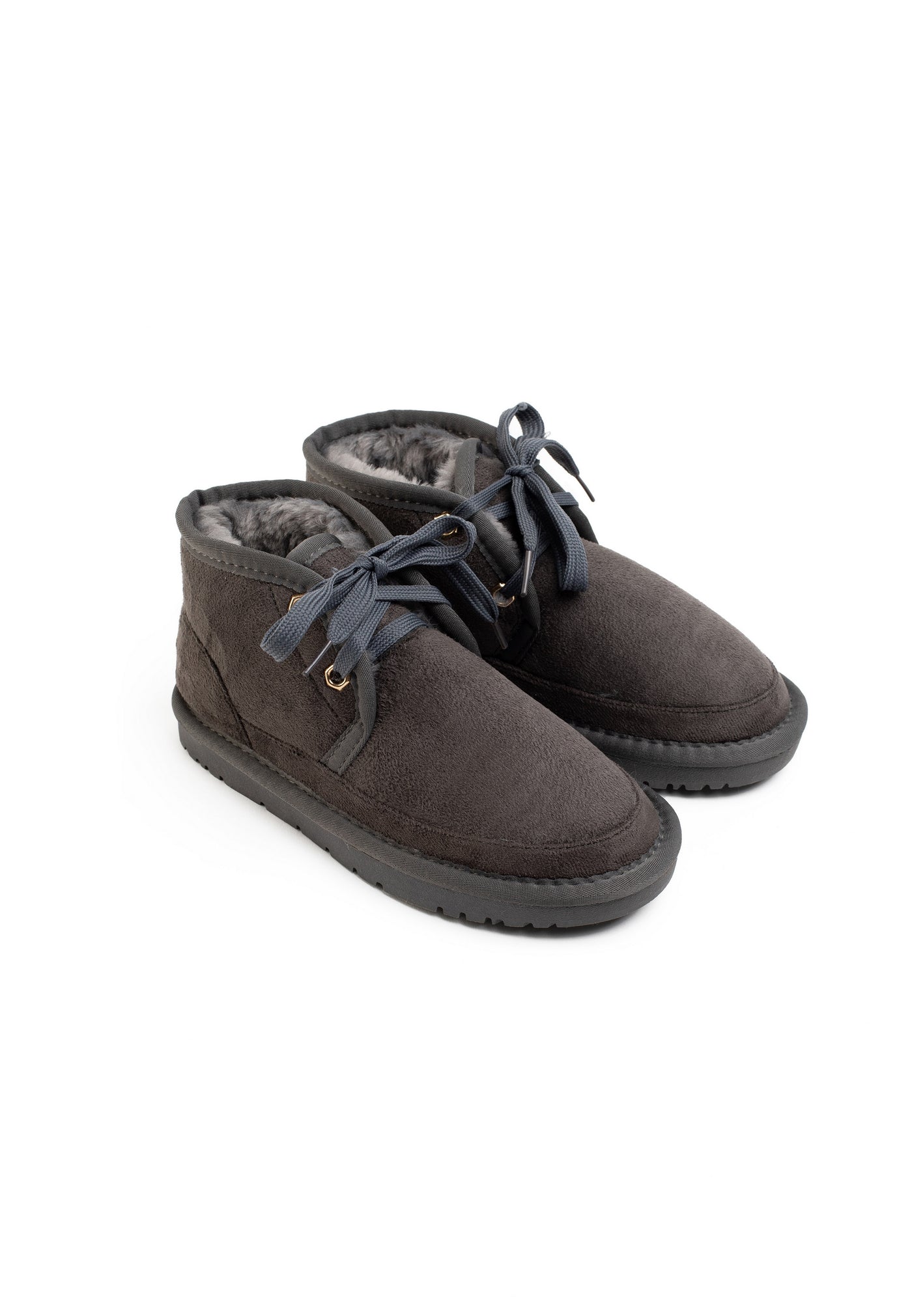 Paire de bottes enfant fourrées Calvin gris foncé de trois-quarts, doublure visible