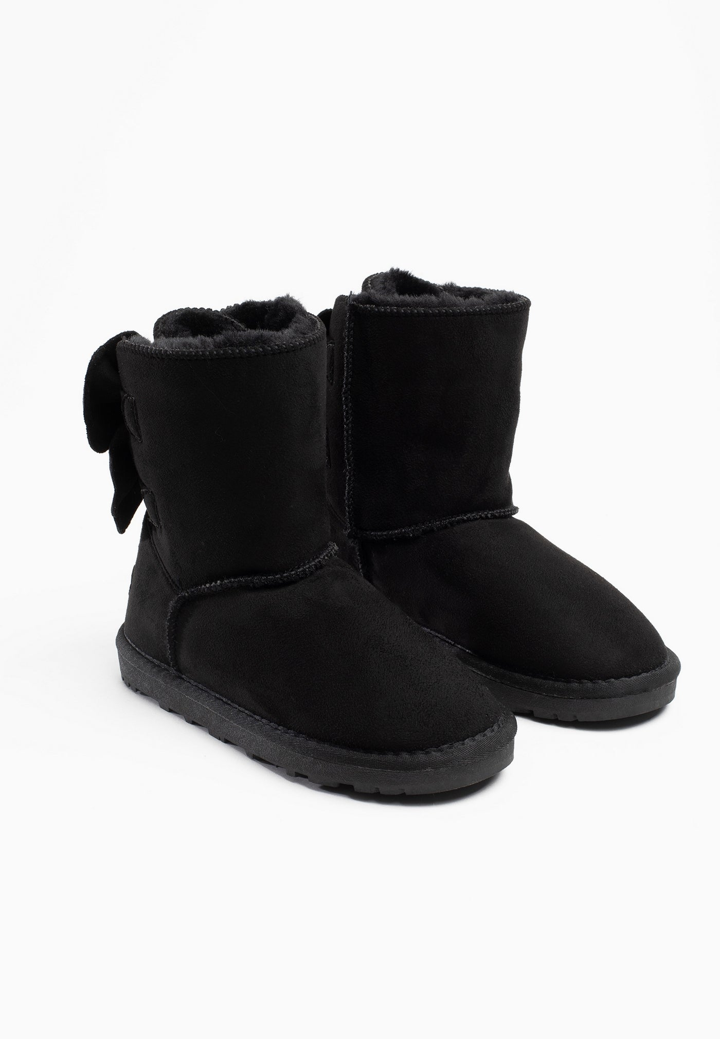 Paire de bottes fourrées Edison noires de trois-quarts, tiges souples et col garni