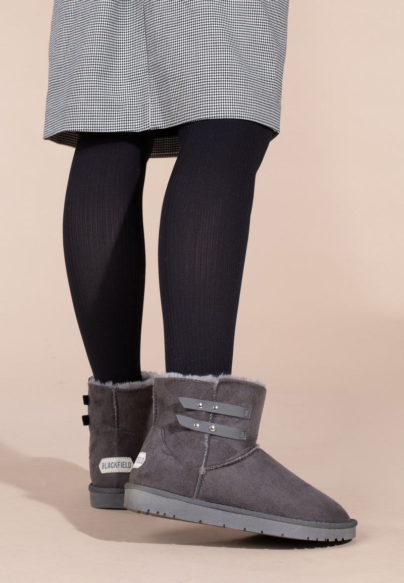 Paire de bottines fourrées Barry gris foncé de trois-quarts, brides à rivets argentés