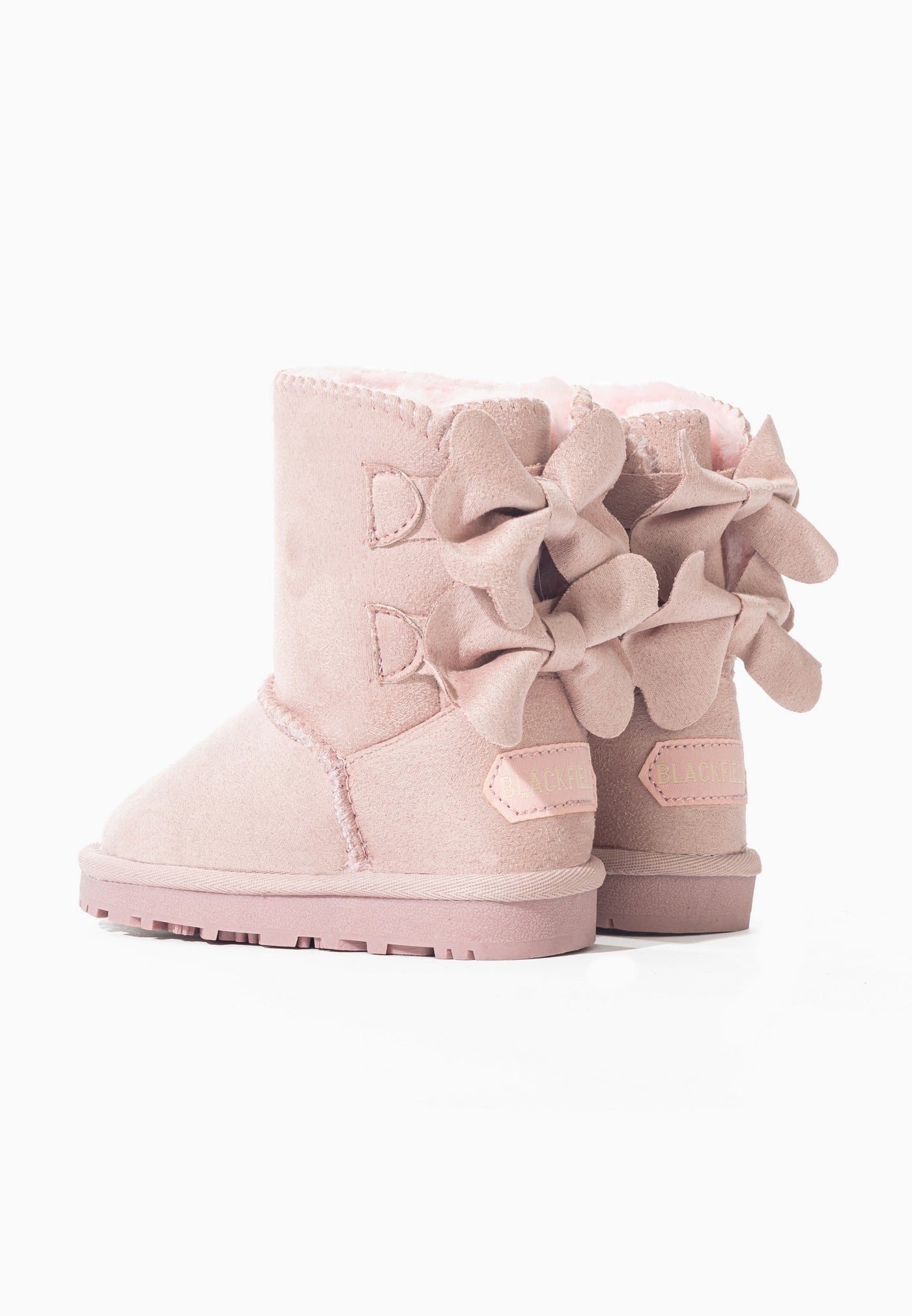 Paire de bottes fourrées Belezza rose de dos, quatre nœuds plissés en microfibre