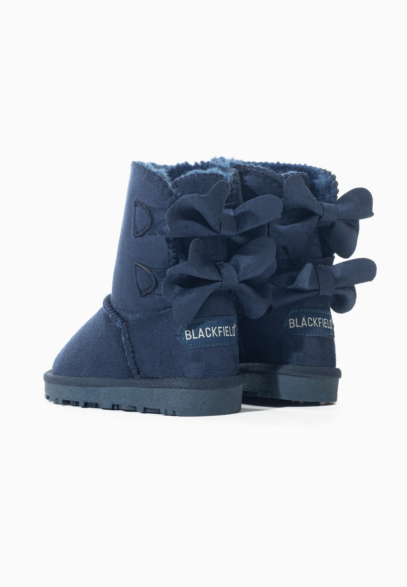 Bottes fourrées enfant Belezza marine vues de dos, étiquettes Blackfield aux talons