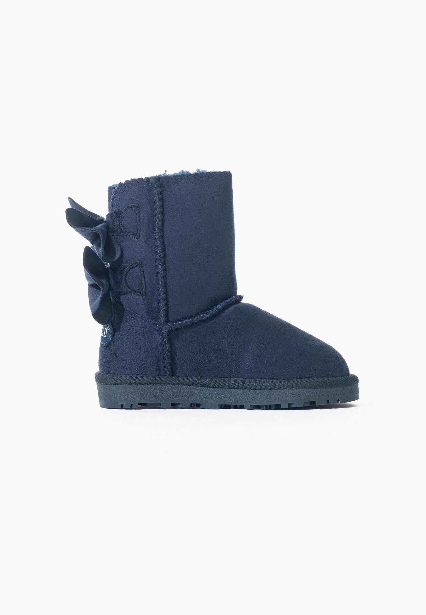 Botte fourrée enfant Belezza marine vue de l'autre côté, microfibre marine mate et unie
