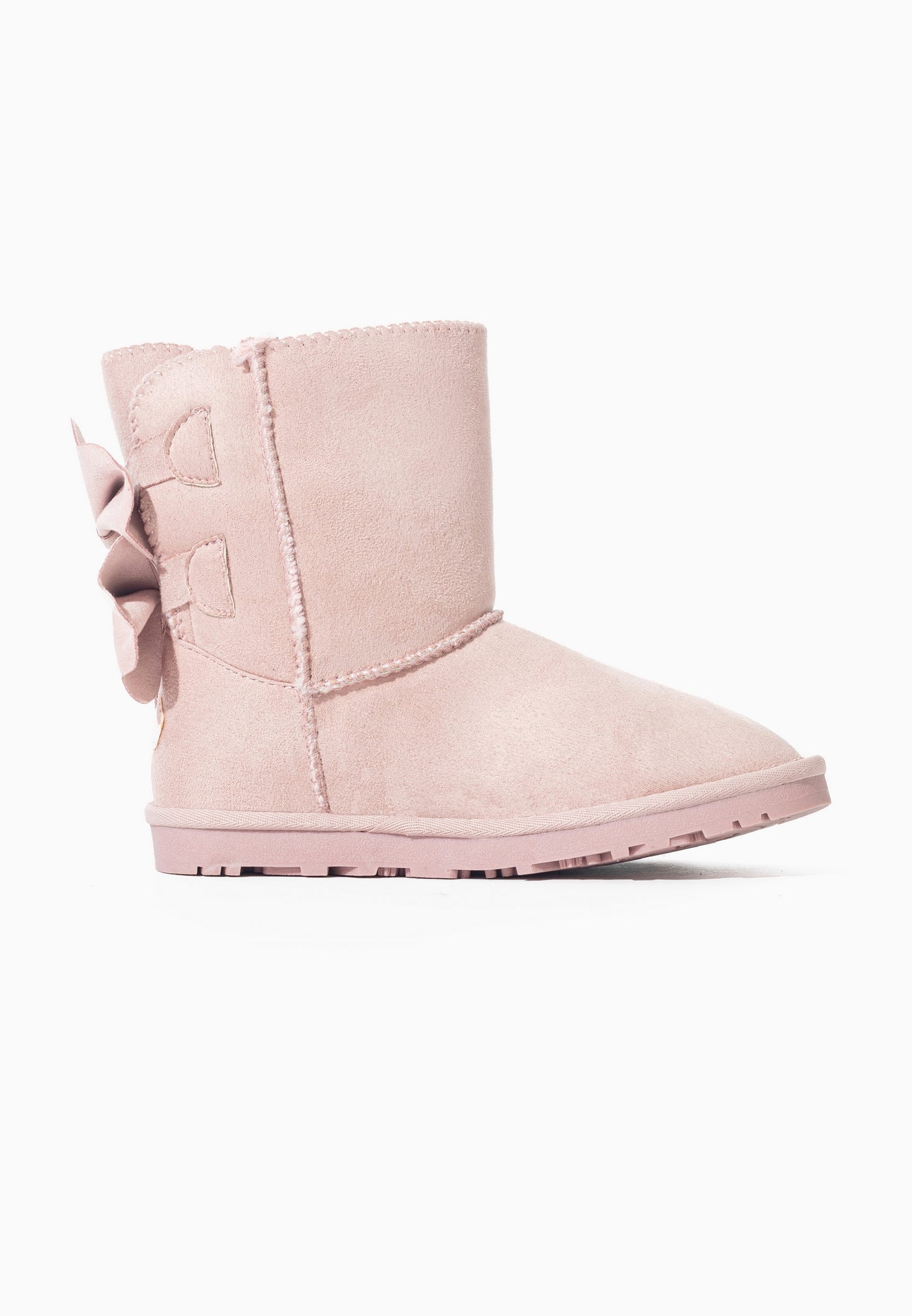 Botte fourrée Edison rose de trois-quarts arrière, couture centrale sur le talon