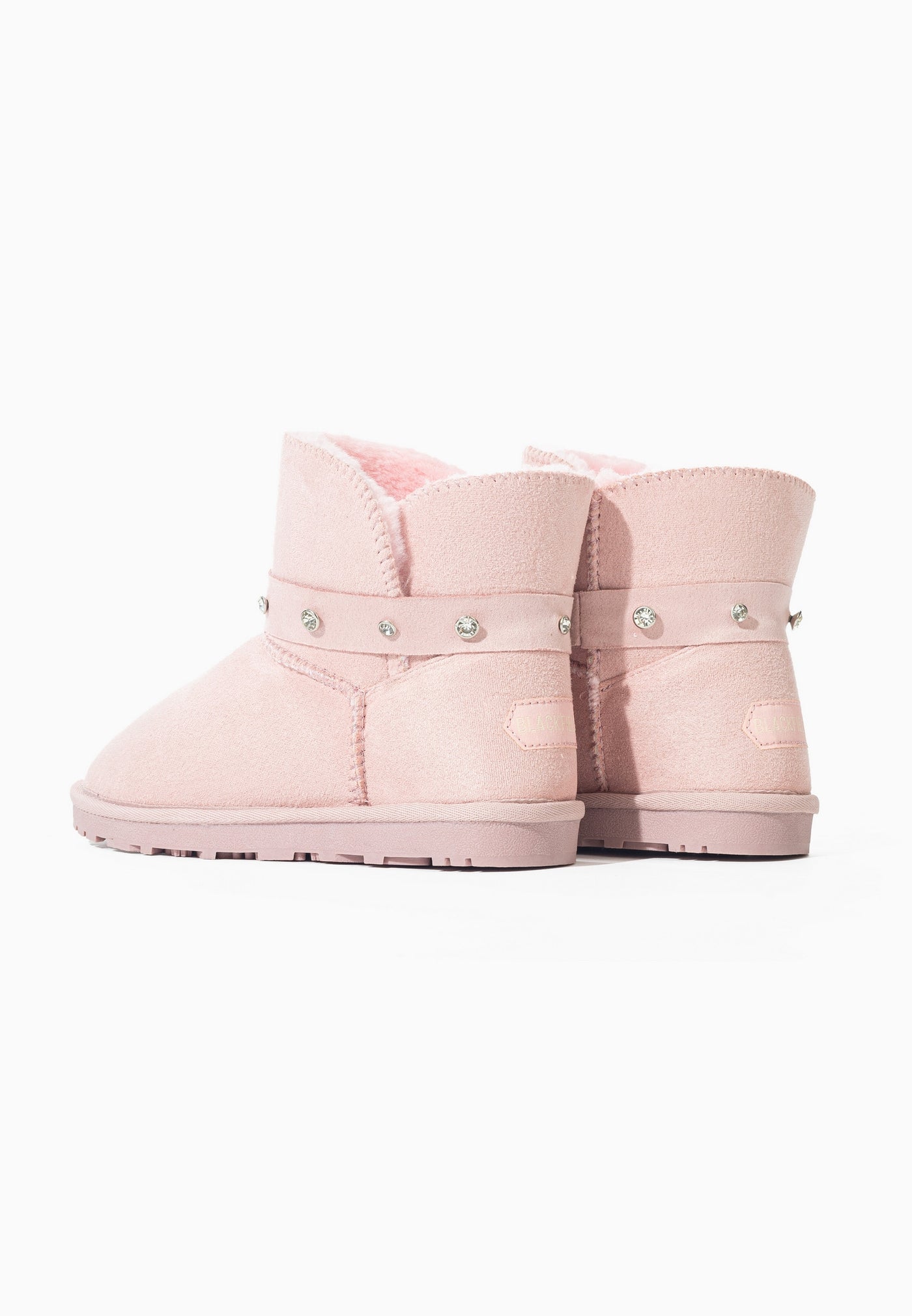 Paire de bottes fourrées Sutton rose vue de dos, col de fausse fourrure rose