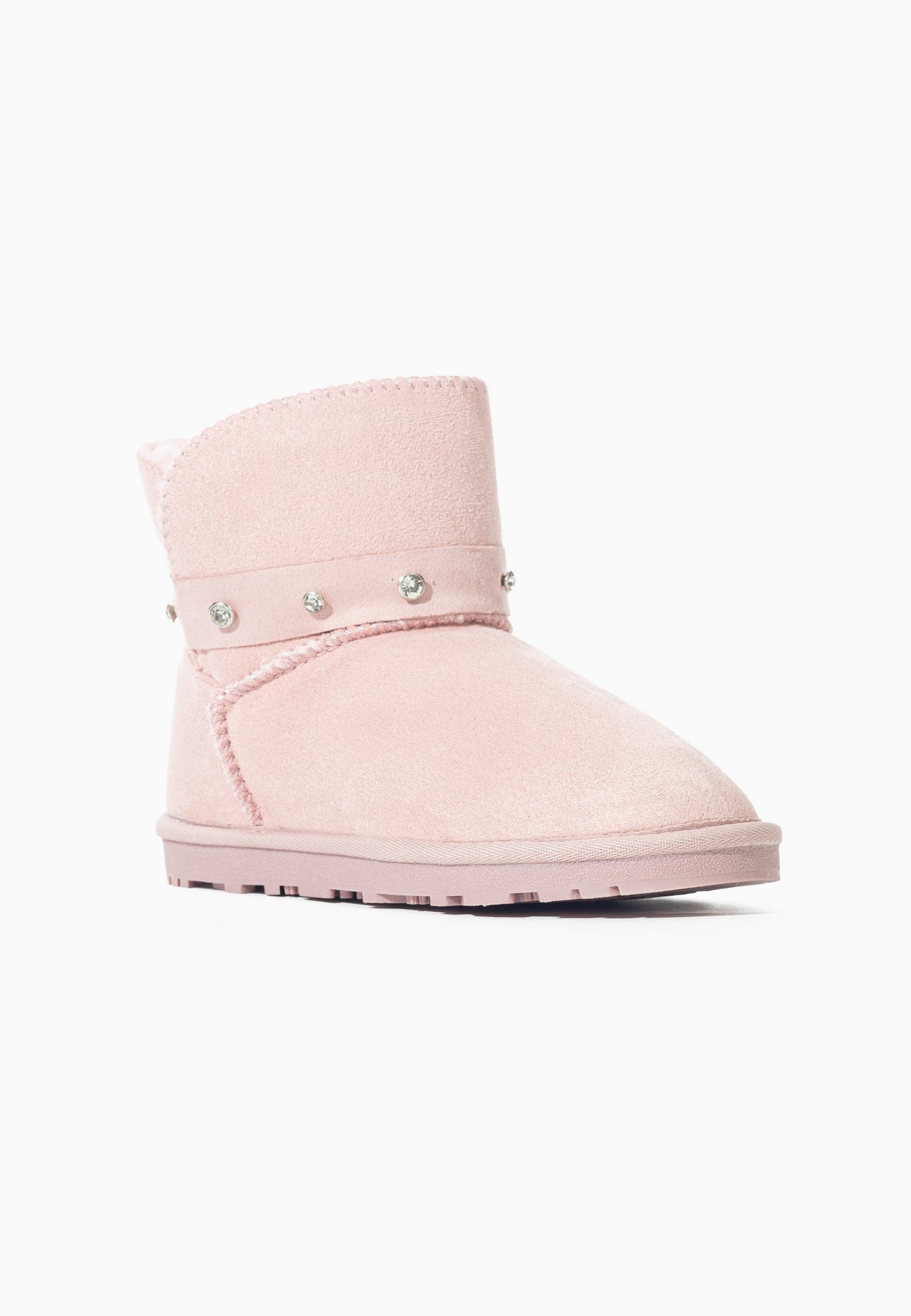 Botte fourrée Sutton rose de trois-quarts, semelle rose crantée et bord surpiqué