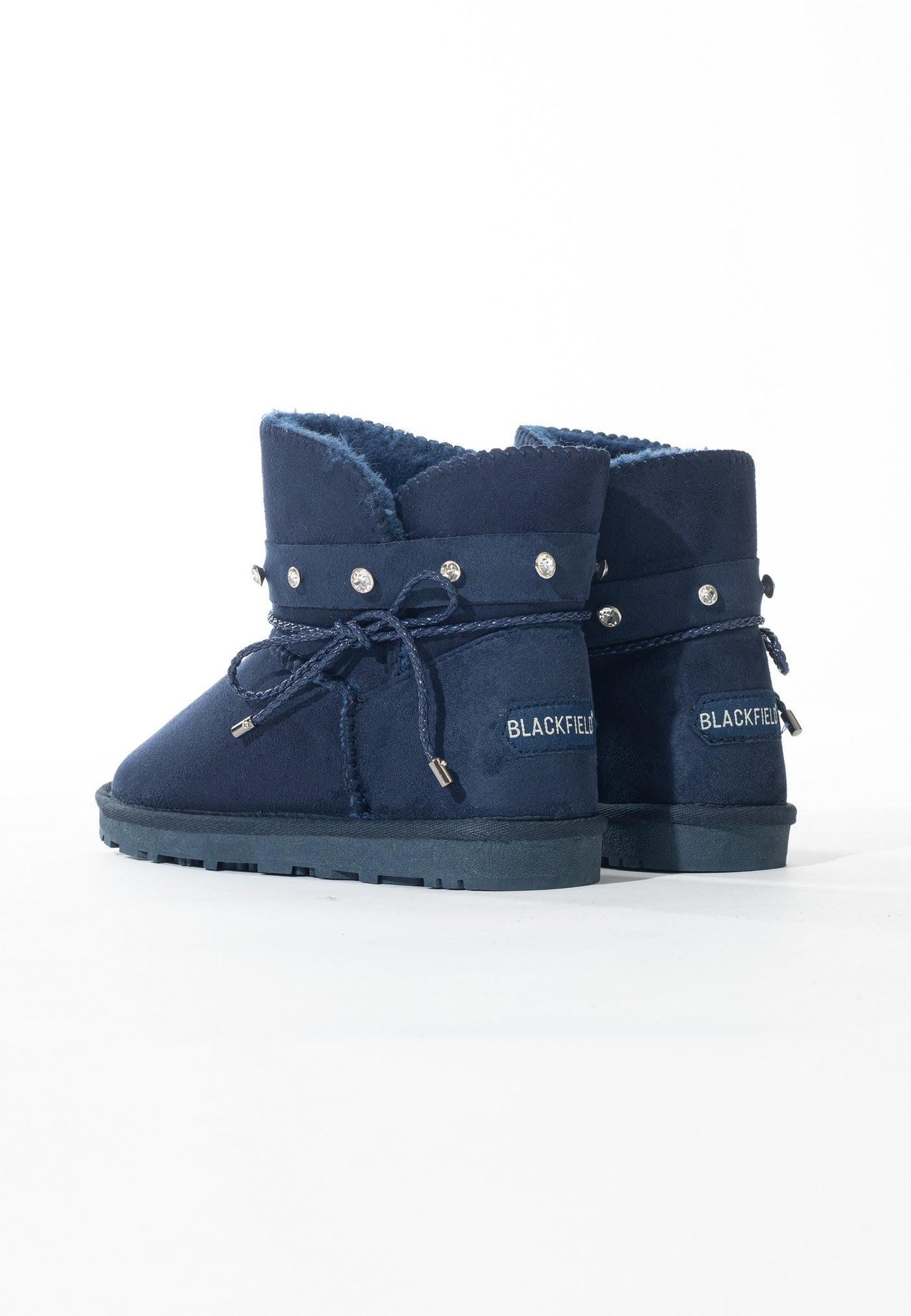 Bottes fourrées enfant Sutton marine vues de dos, étiquettes Blackfield sur les talons