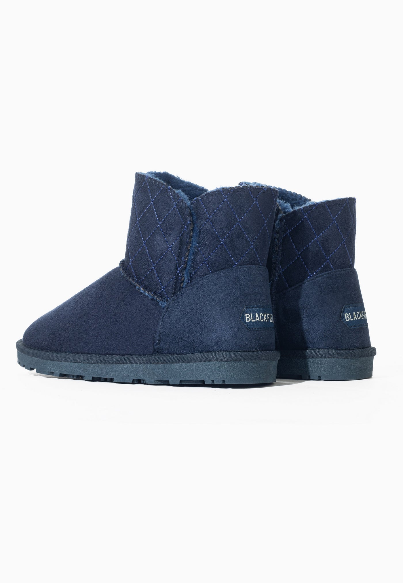 Bottes fourrées enfant Tinke marine vues de dos, étiquettes Blackfield sur les talons