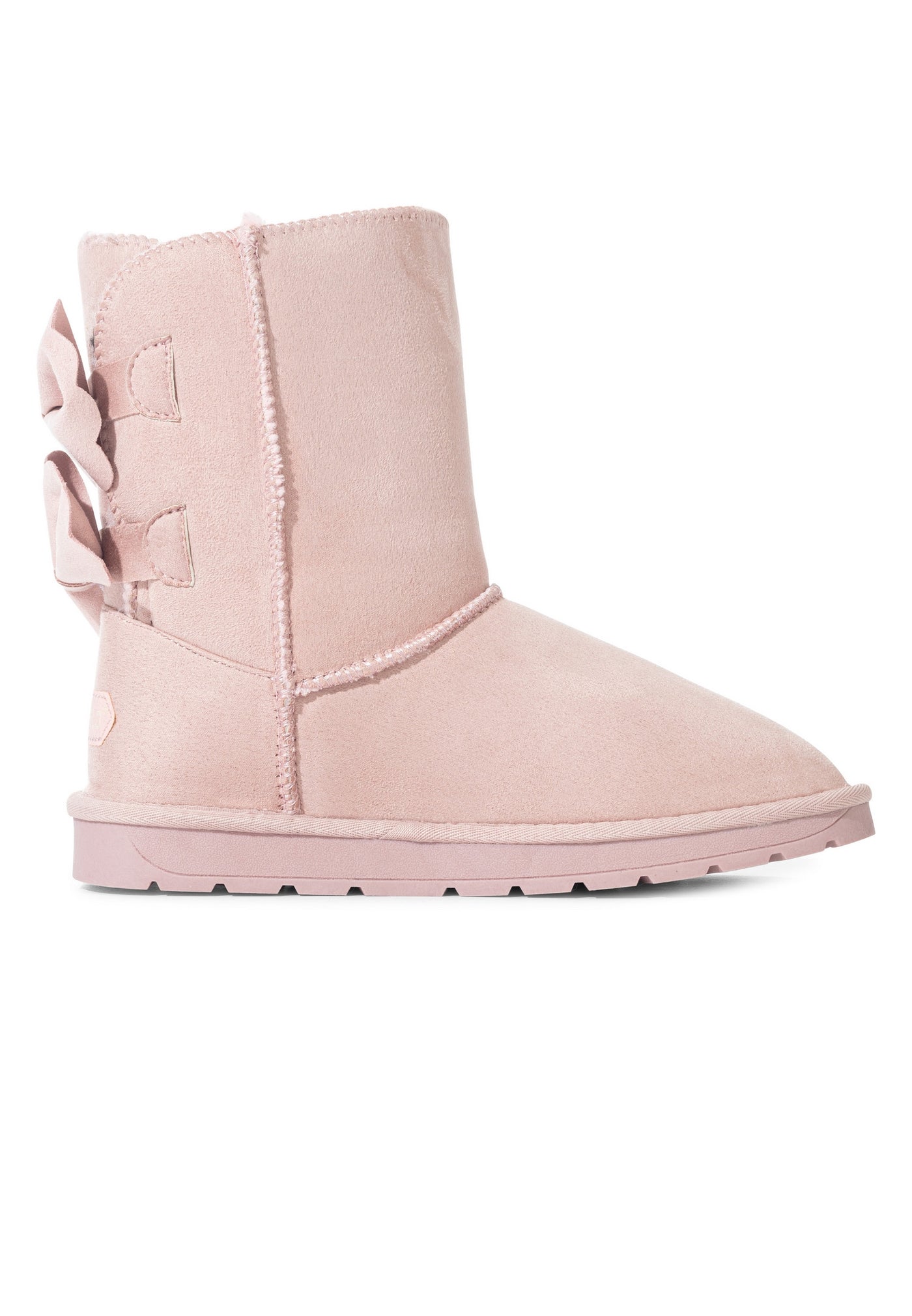 Bottine fourrée Livai rose de trois-quarts arrière, couture centrale sur la tige