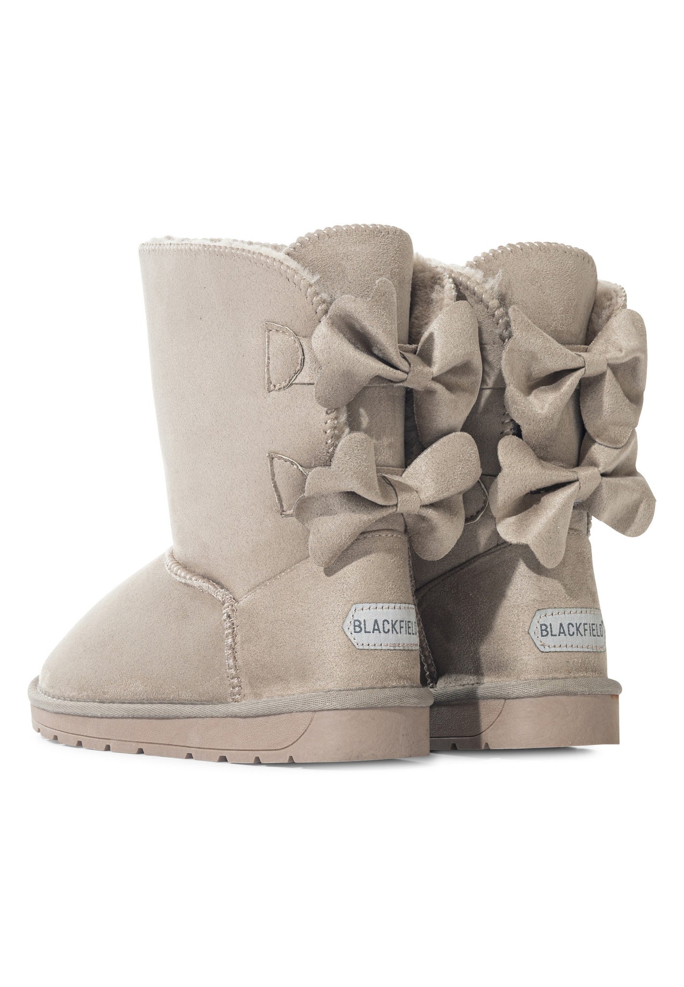 Paire de bottines fourrées Livai naturel de dos, étiquettes Blackfield grises